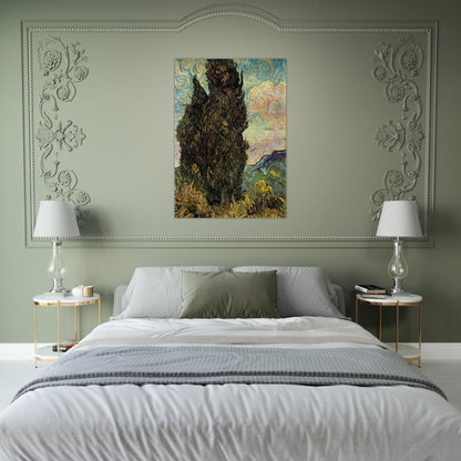 Two Cypresses - Vincent van Gogh Brushed Aluminum Print - 70x100 cm / 28x40 inches | Vincent van Gogh Aluminum Print | Vincent van Gogh Prints