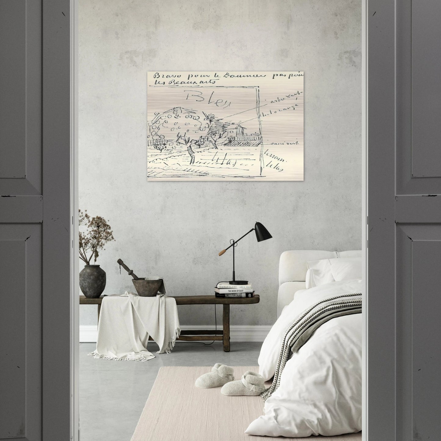 Orchard and House with Orange Roof - Vincent van Gogh Brushed Aluminum Print - 70x100 cm / 28x40 inches | Vincent van Gogh Aluminum Print | Vincent van Gogh Prints