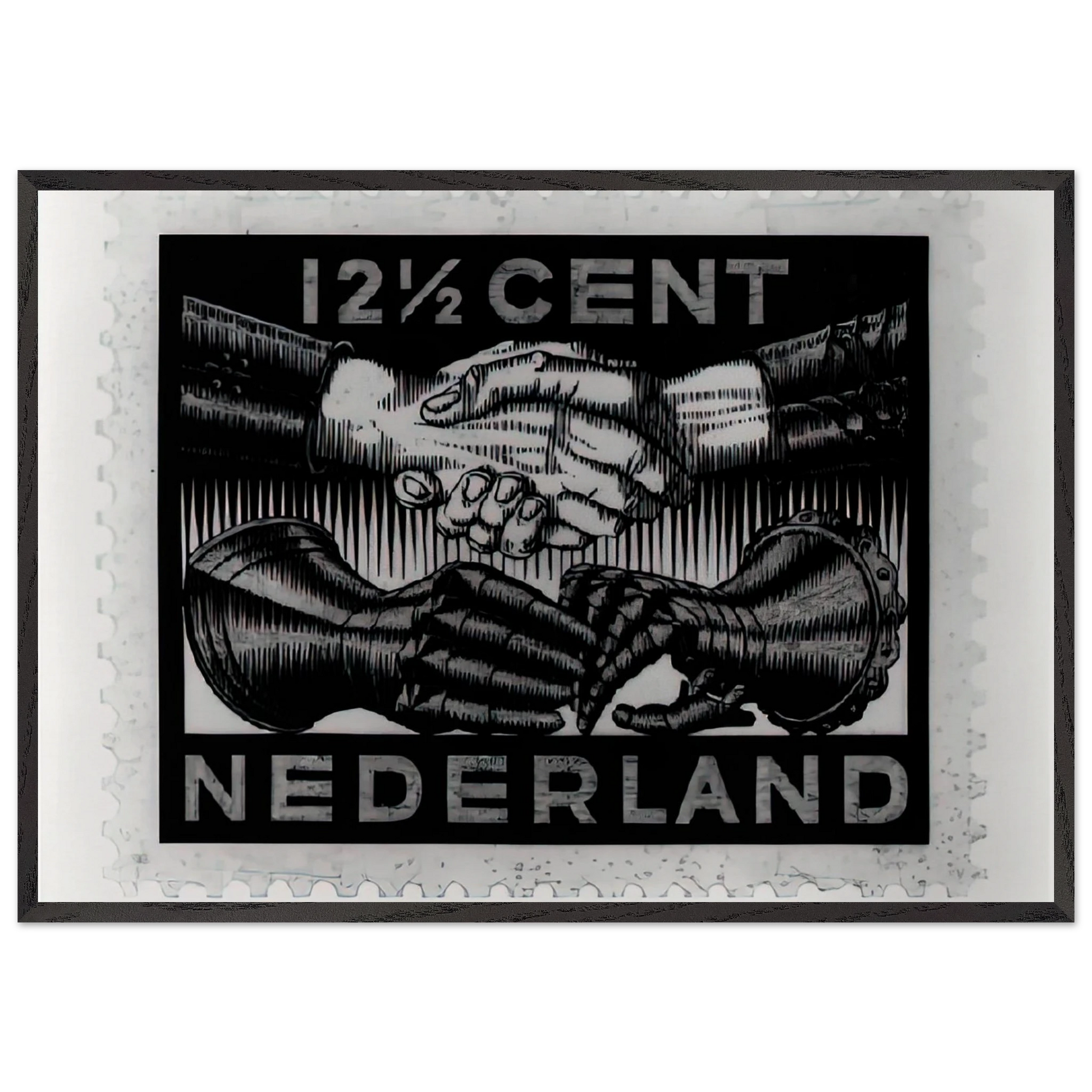 DESIGN FOR DUTCH PEASE POSTAGE STAMP MARCH 1932 1932 - MC Escher Framed Art Print – Black Wooden Frame - Default Title - -Framed Art Print