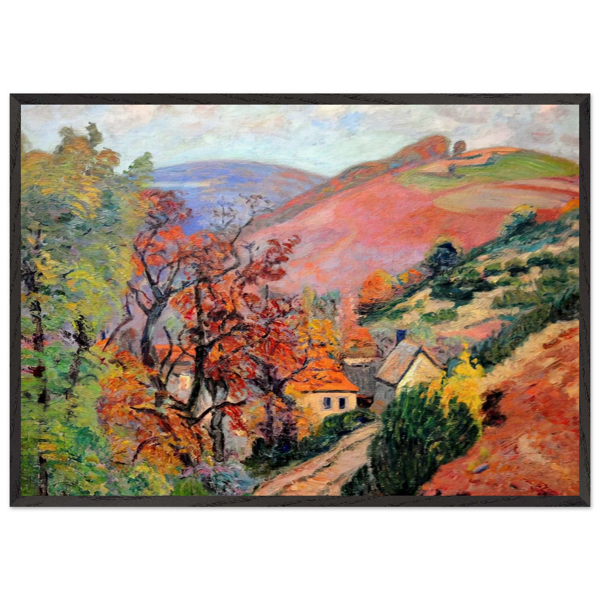 Mountain Landscape - Pontgibaud village in Peschadoire - Armand Guillaumin Framed Art Print – Black Wooden Frame - Default Title - -Framed Art Print