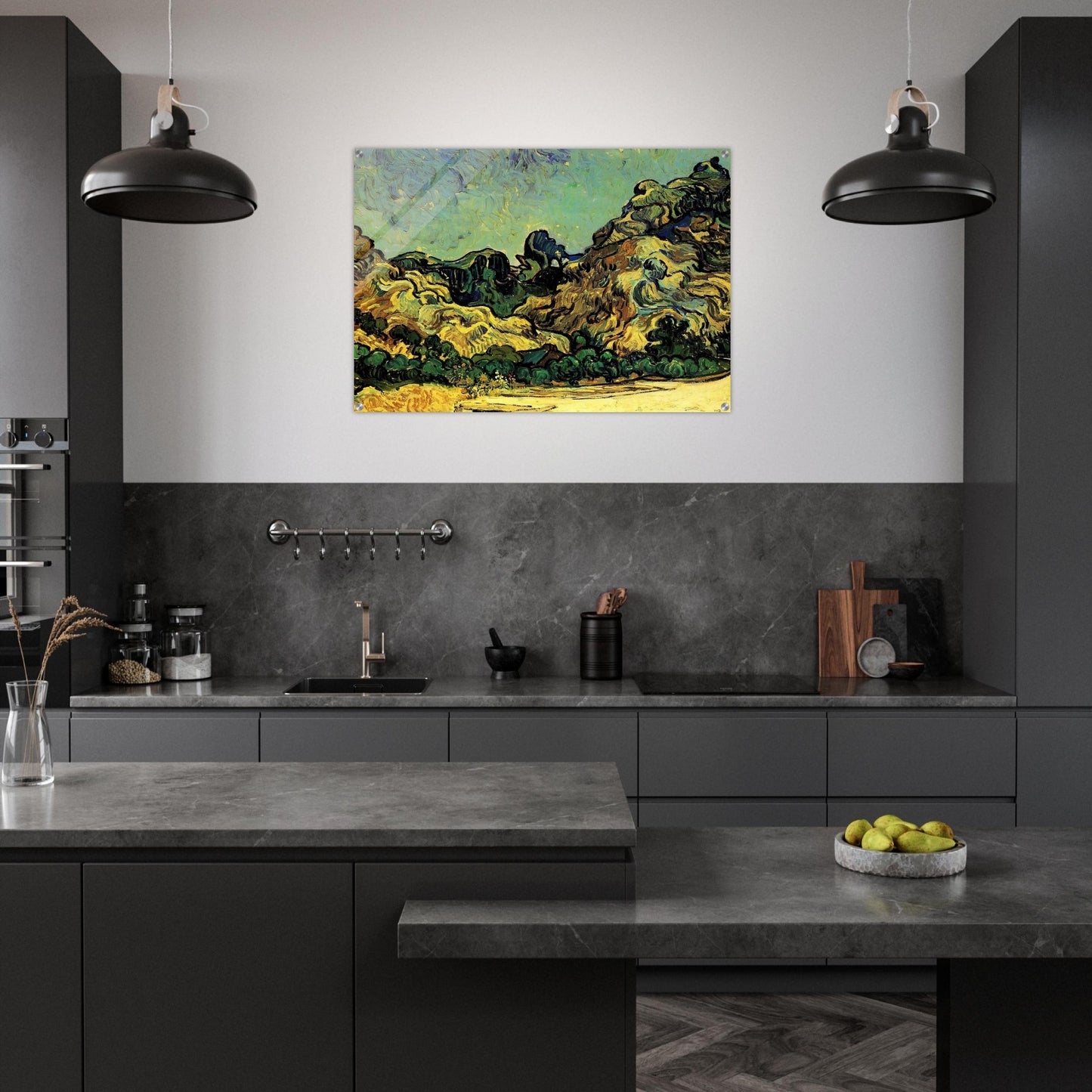 Mountains at Saint-Remy with Dark Cottage - Vincent van Gogh Acrylic Print - 70x100 cm / 28x40″ inches