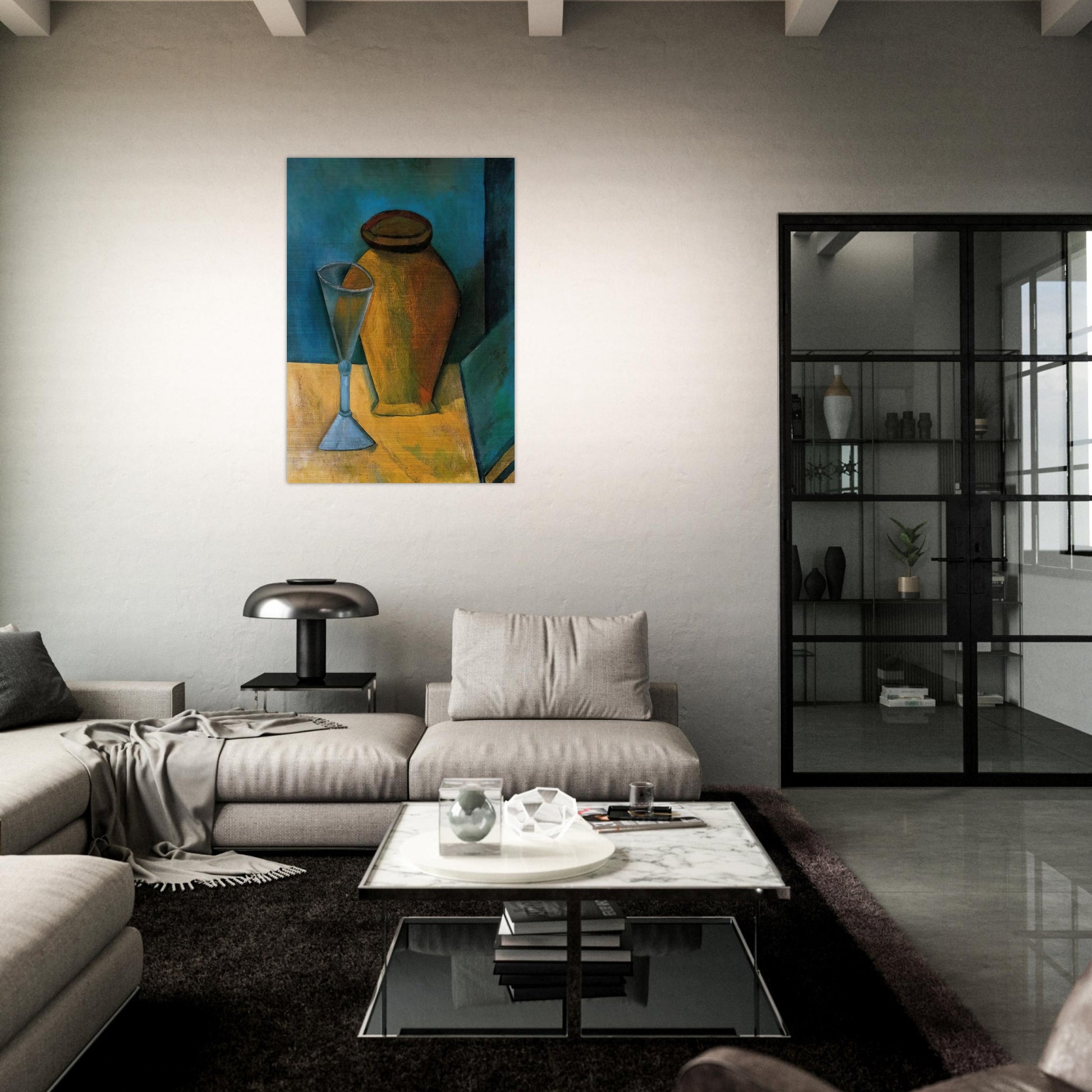 Pot, Glass and Book - 1908 - Pablo Picasso Brushed Aluminum Print - 70x100 cm / 28x40 inches | Pablo Picasso Aluminum Print | Pablo Picasso Prints