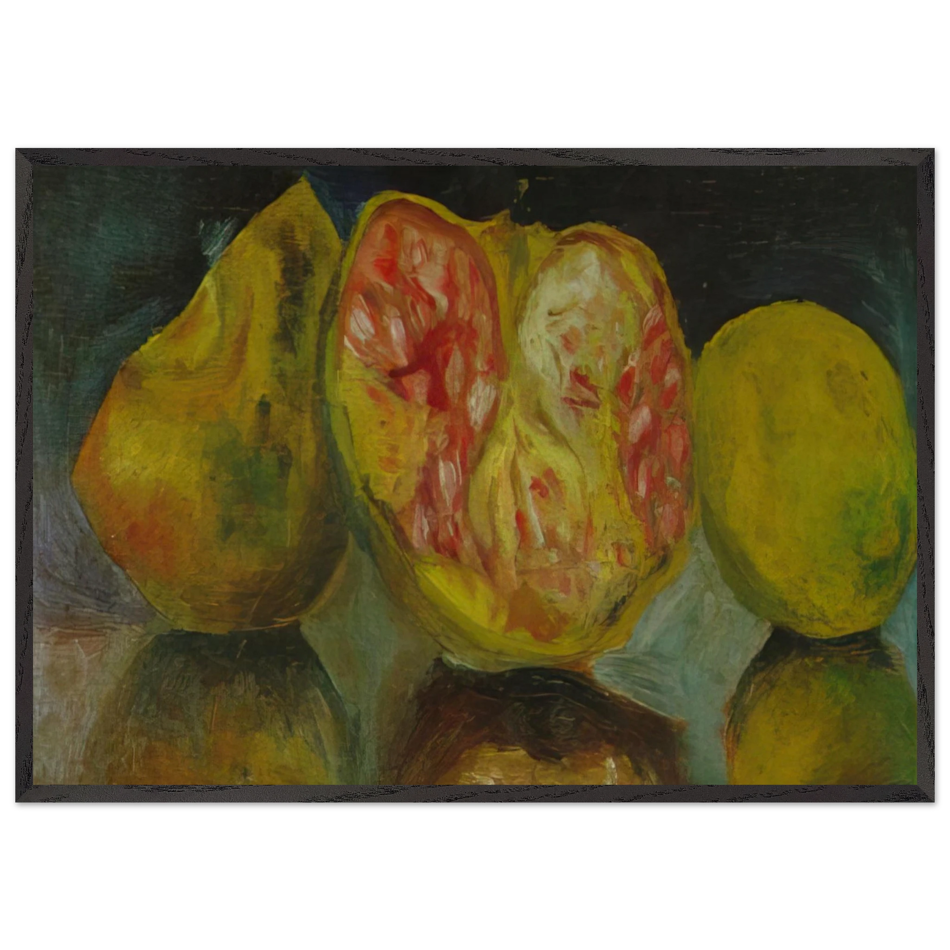 STILL LIFE POMEGRANATES - Salvador Dali Framed Art Print – Black Wooden Frame - Default Title - -Framed Art Print