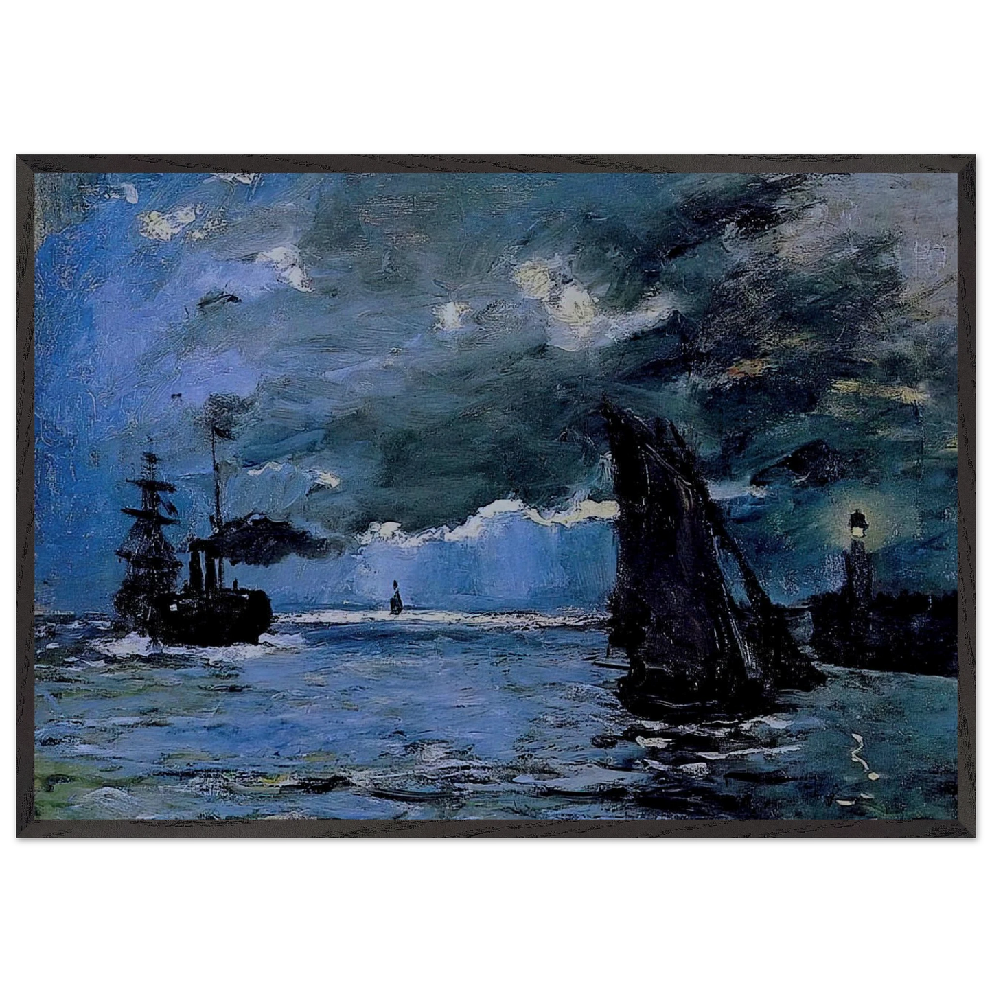 Seascape Night Effect - claude monet Framed Art Print – Black Wooden Frame - Default Title - -Framed Art Print