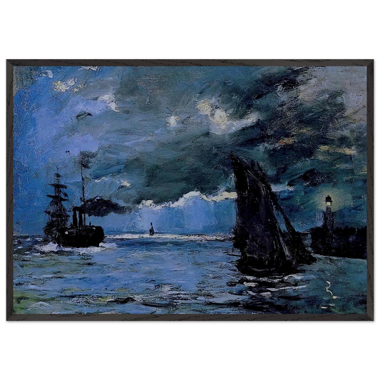 Seascape Night Effect - claude monet Framed Art Print – Black Wooden Frame - Default Title - -Framed Art Print