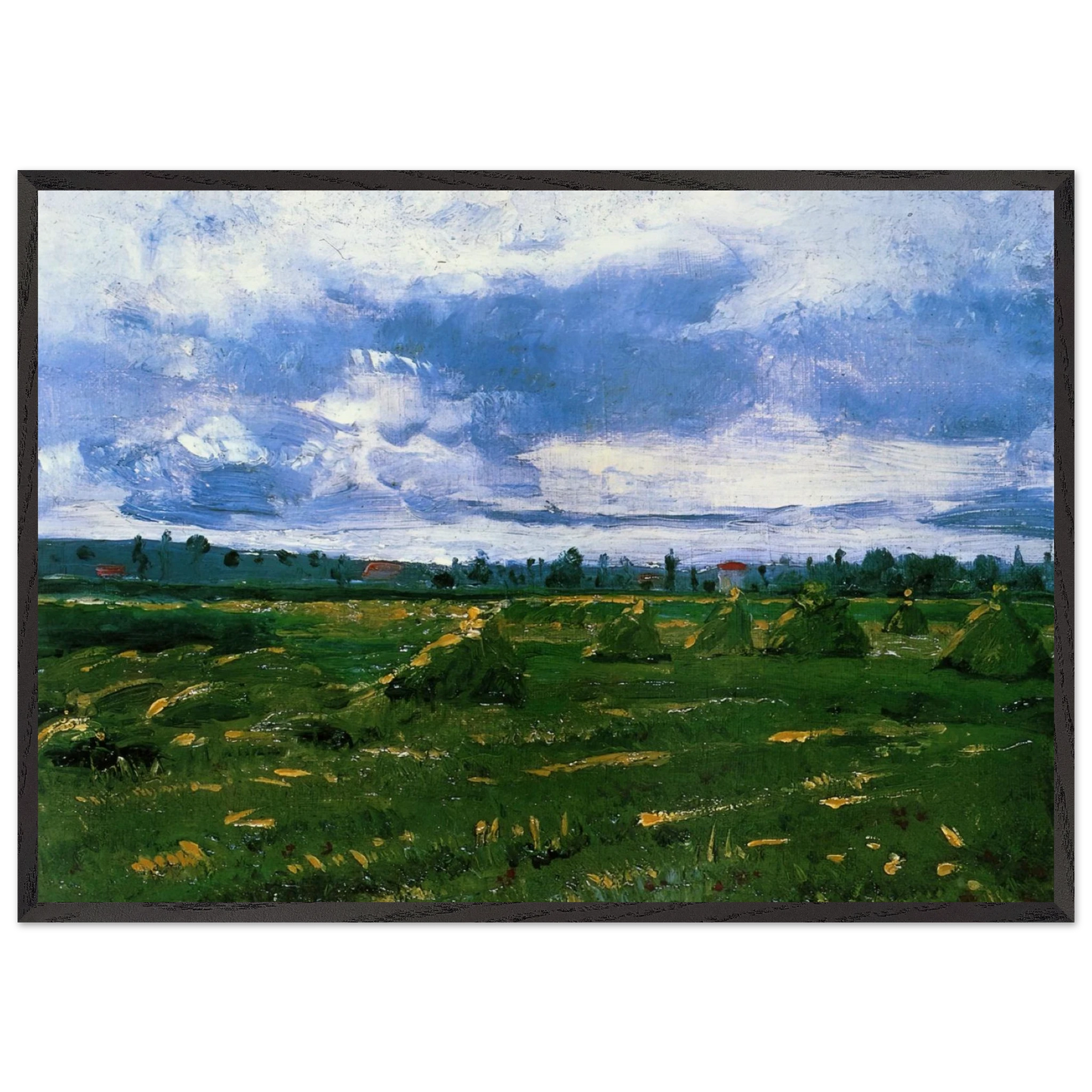 Wheat Fields with Stacks - Vincent van Gogh Framed Art Print – Black Wooden Frame - Default Title - -Framed Art Print