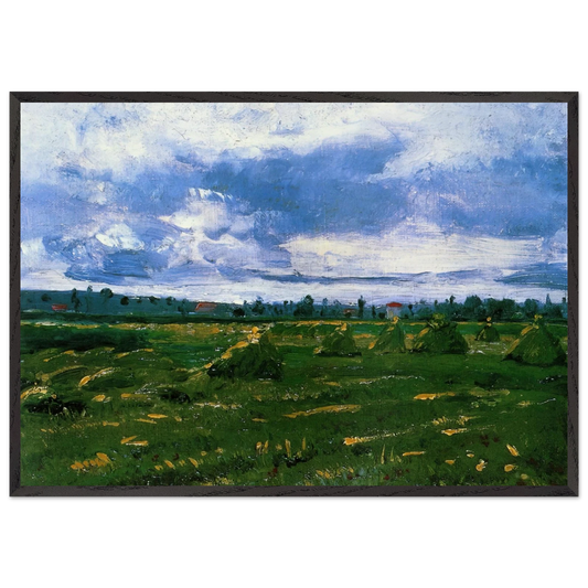 Wheat Fields with Stacks - Vincent van Gogh Framed Art Print – Black Wooden Frame - Default Title - -Framed Art Print