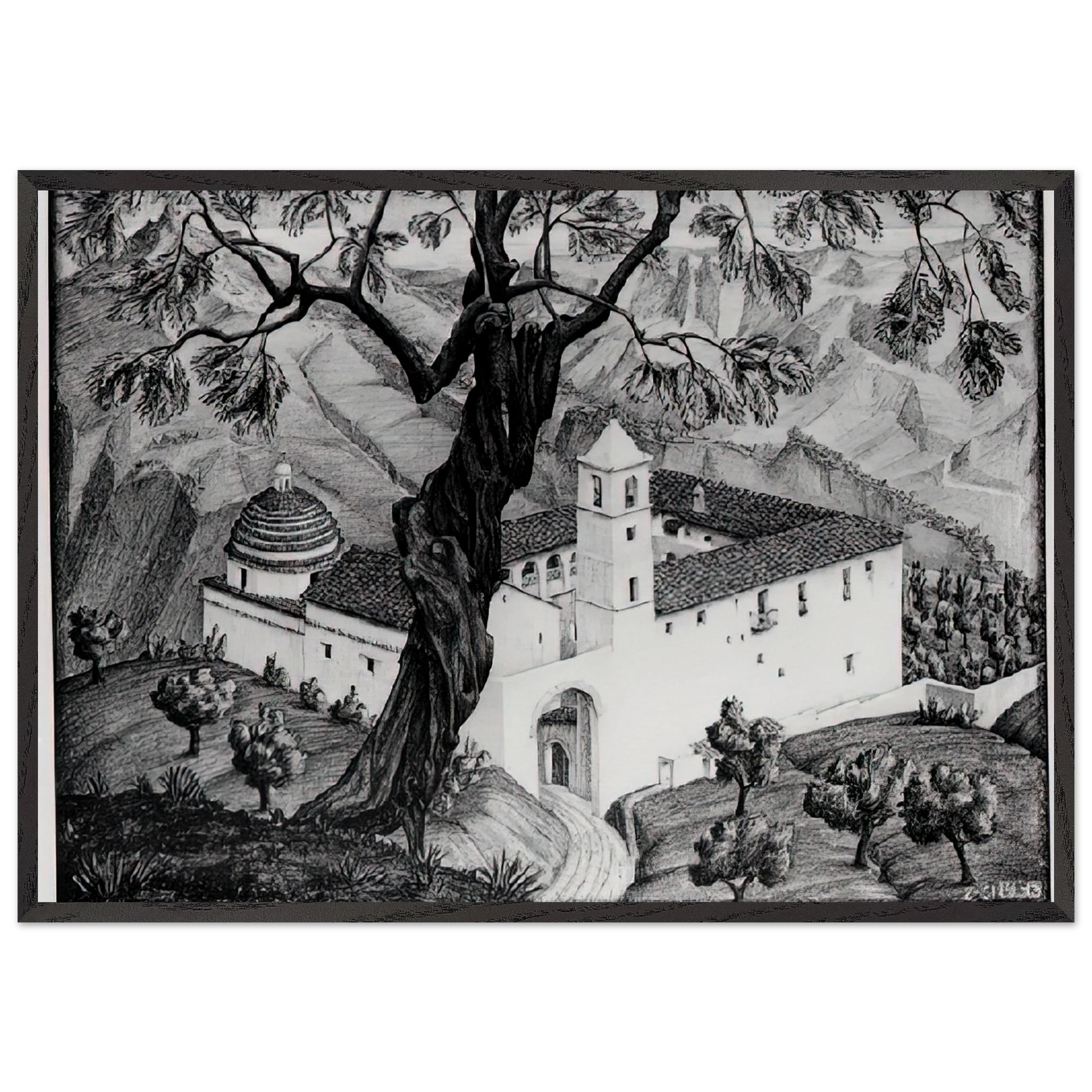 CLOISTER NEAR ROCCA IMPERIALE CALABRIA - MC Escher Framed Art Print – Black Wooden Frame - Default Title - -Framed Art Print