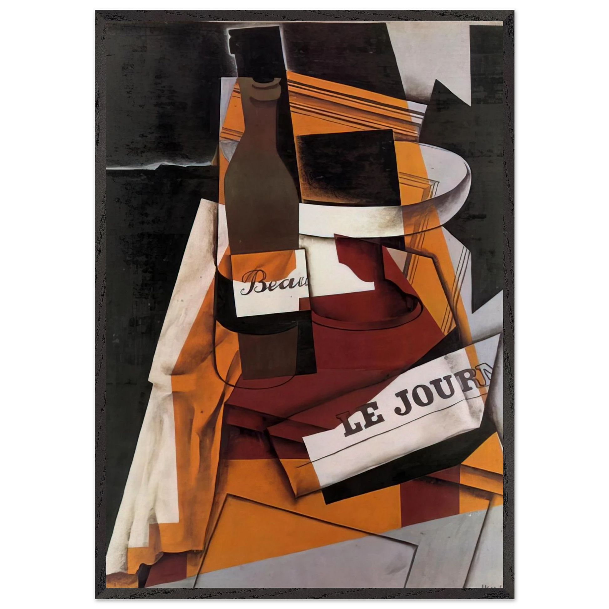 BOTTLE NEWSPAPER AND FRUIT BOWL 1915 - Juan Gris Framed Art Print – Black Wooden Frame - Default Title - -Framed Art Print
