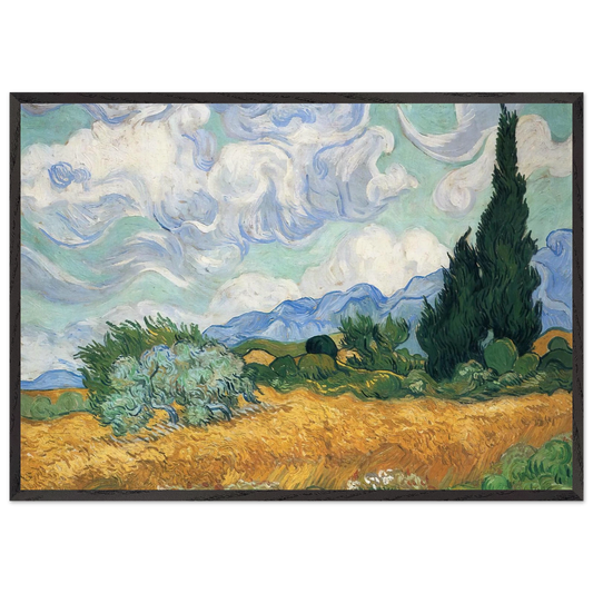 Wheatfield with cypress tree - Vincent van Gogh Framed Art Print – Black Wooden Frame - Default Title - -Framed Art Print