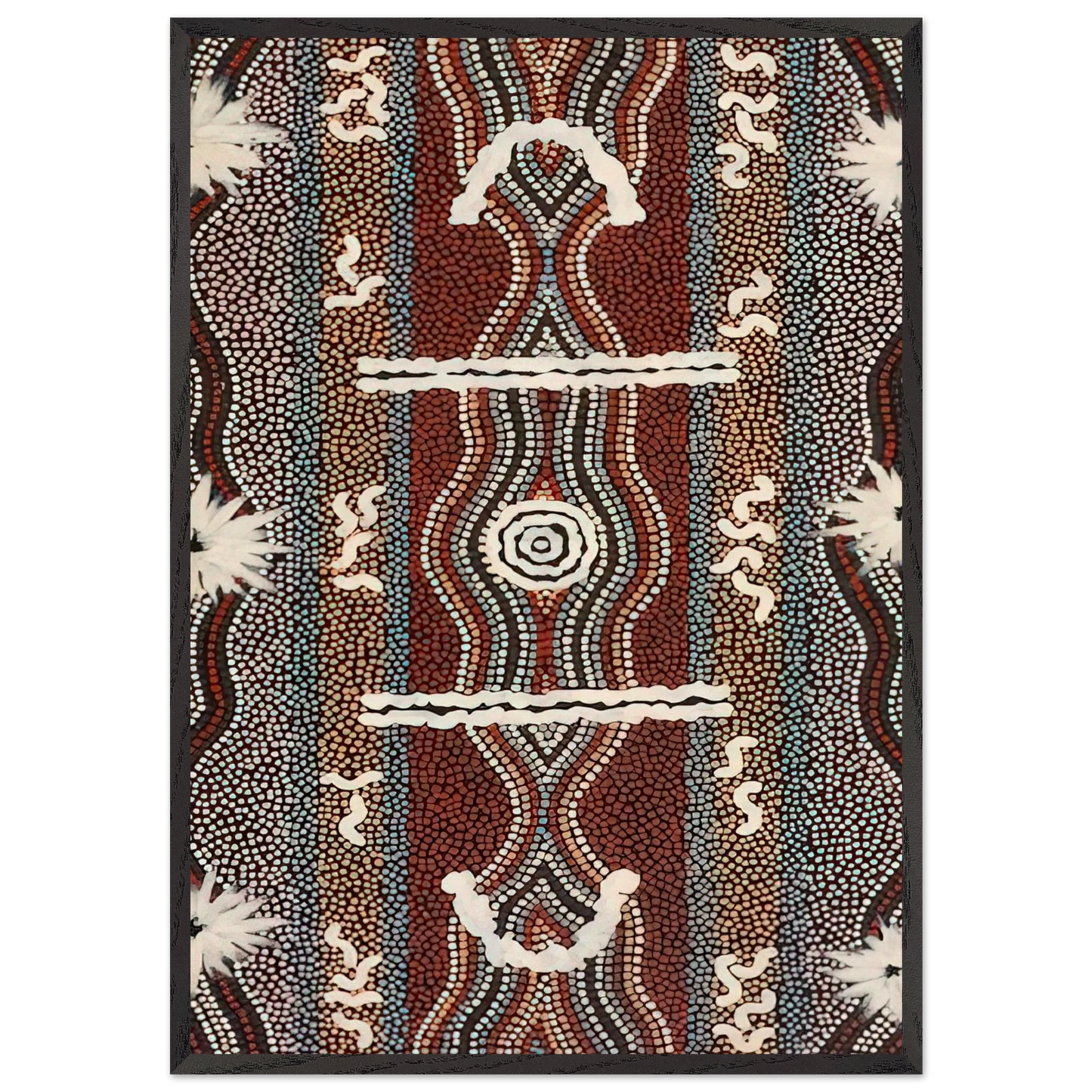 Caterpillar Dreaming - 1998 - Clifford Possum Tjapaltjarri Framed Art Print – Black Wooden Frame - Default Title - -Framed Art Print