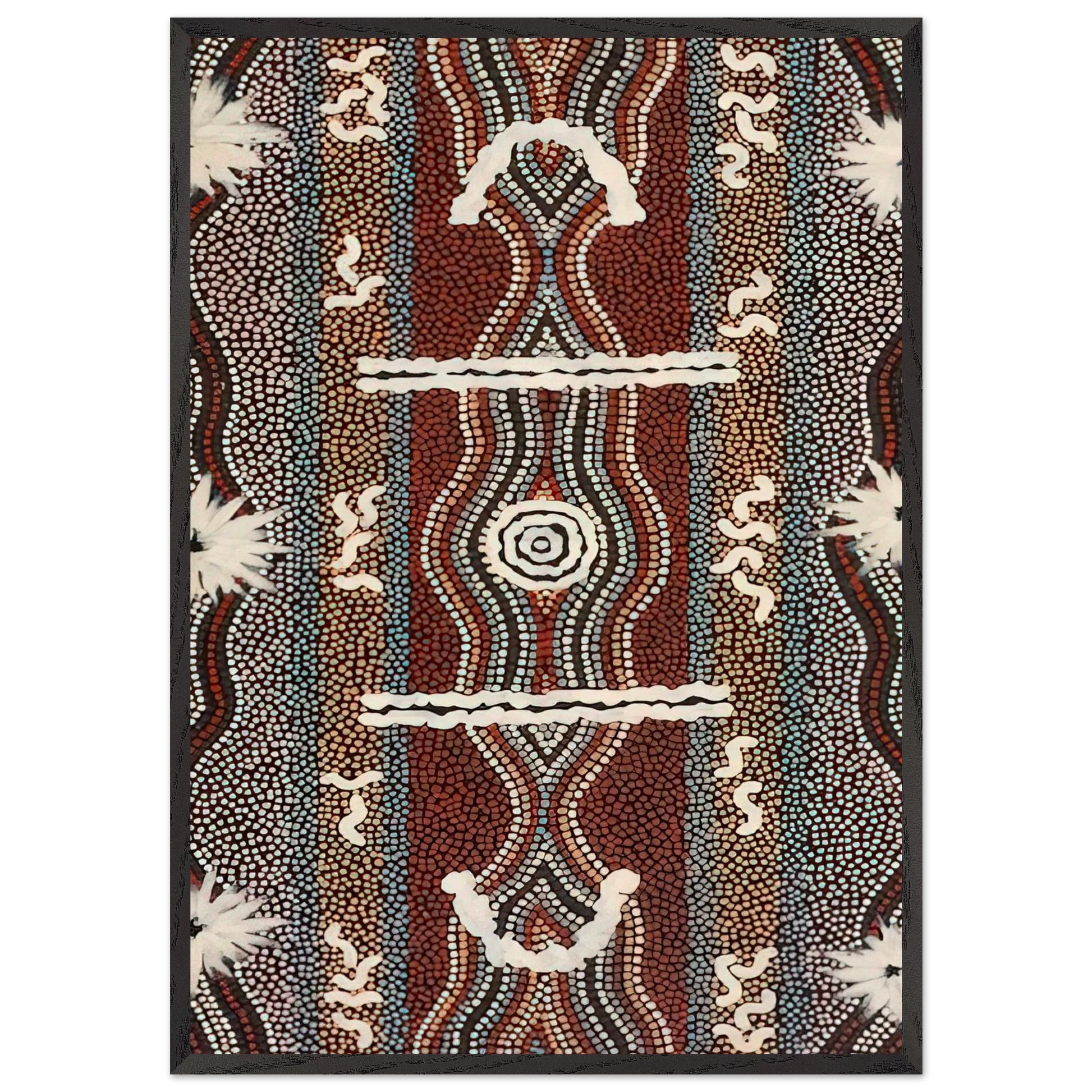 Caterpillar Dreaming - 1998 - Clifford Possum Tjapaltjarri Framed Art Print – Black Wooden Frame - Default Title - -Framed Art Print