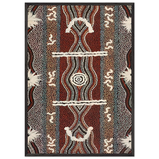 Caterpillar Dreaming - 1998 - Clifford Possum Tjapaltjarri Framed Art Print – Black Wooden Frame - Default Title - -Framed Art Print