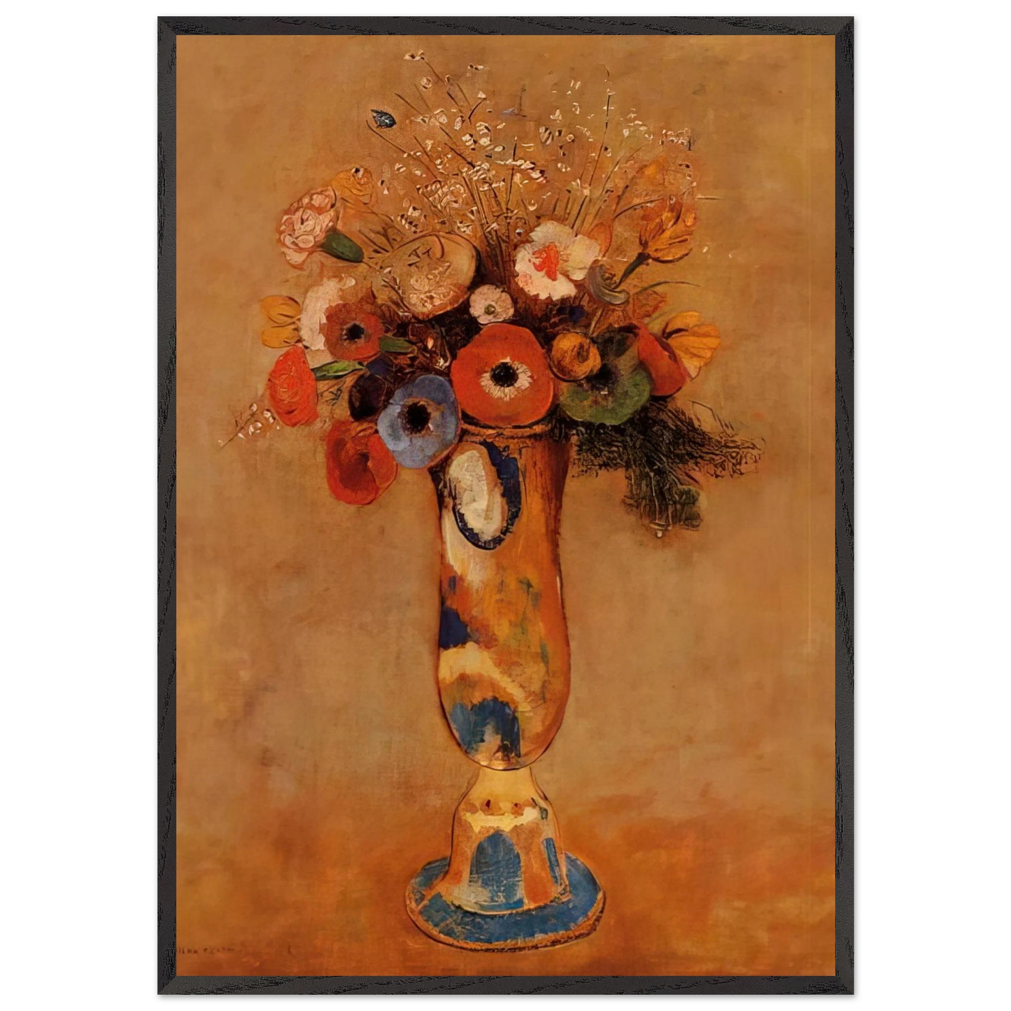 WILDFLOWERS IN A LONG NECKED VASE - Odilon Redon Framed Art Print – Black Wooden Frame - Default Title - -Framed Art Print