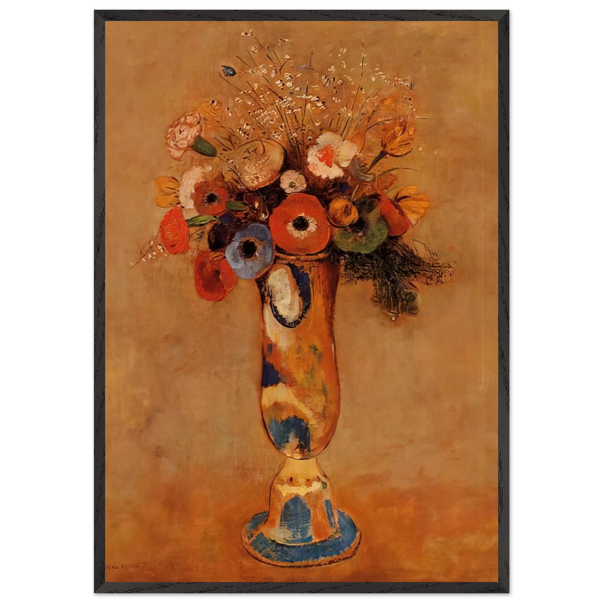 WILDFLOWERS IN A LONG NECKED VASE - Odilon Redon Framed Art Print – Black Wooden Frame - Default Title - -Framed Art Print