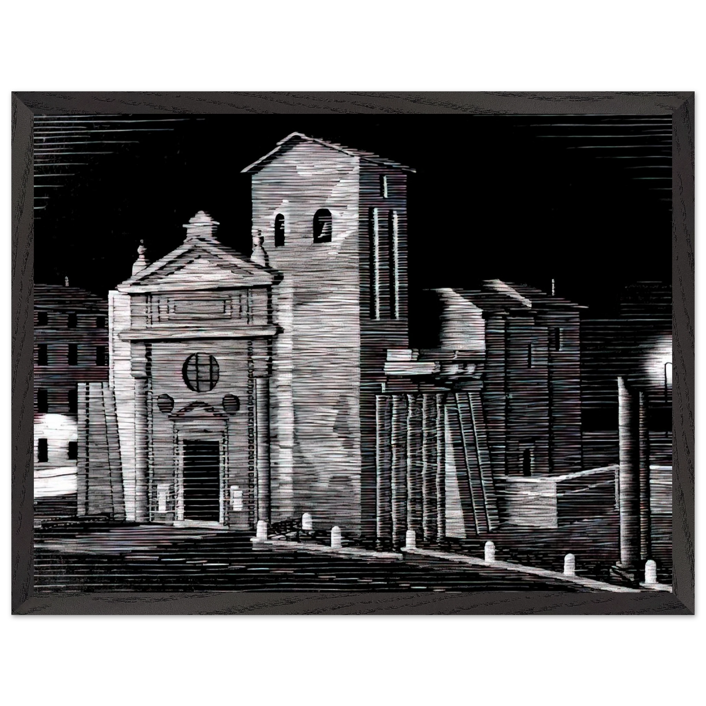 MC Escher - NOCTURNAL ROME Wall Art - 21x29.7 cm / 8x12" - Premium Wooden Framed Poster With Fine Art Paper - Black frame