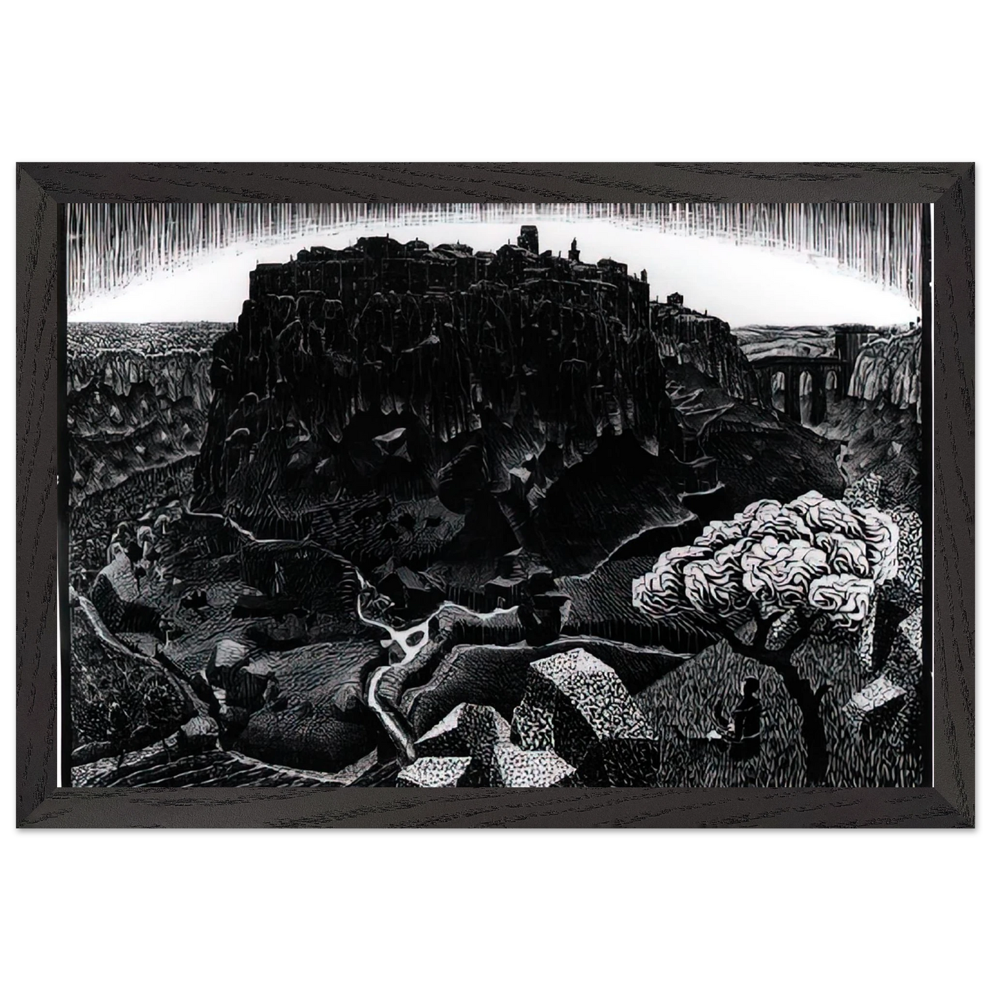 MC Escher - VITORCHIANO NEL CIMINO Wall Art - 60x80 cm / 24x32 inches - Premium Wooden Framed Poster With Fine Art Paper - White frame