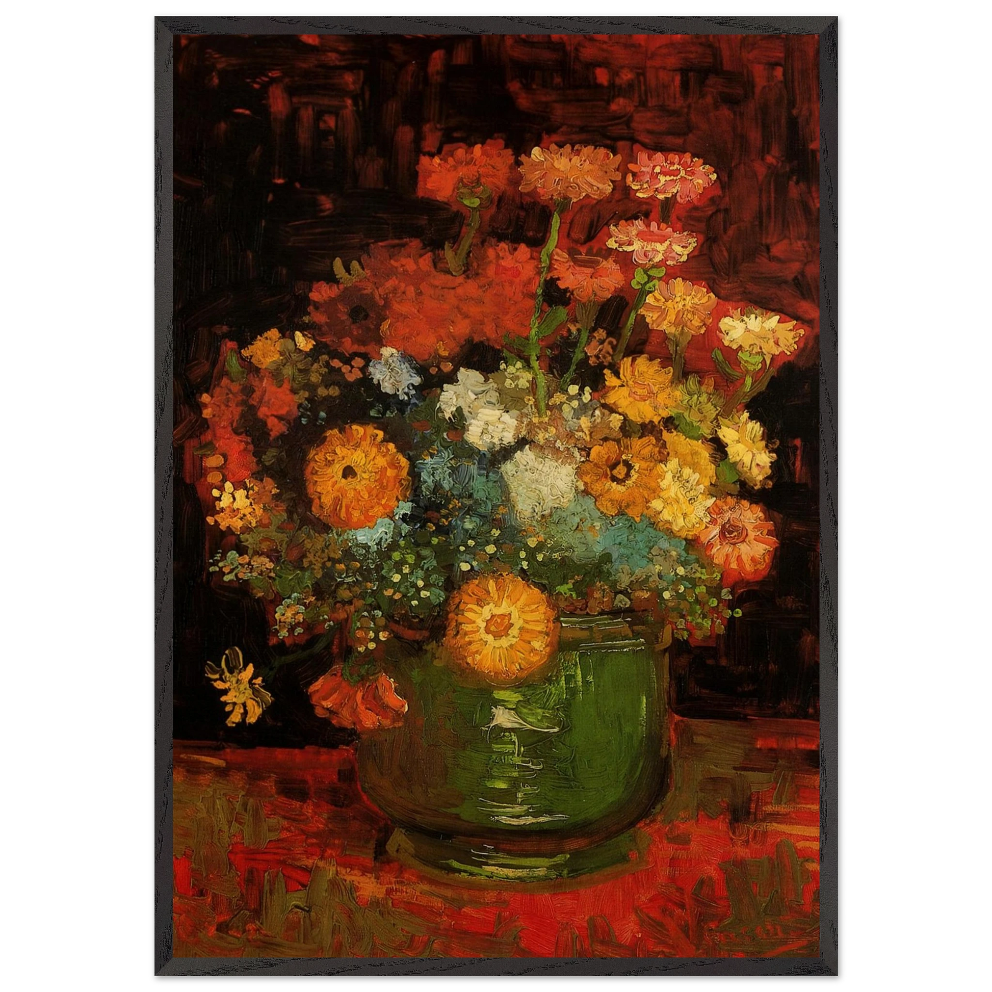 Vase with Zinnias - Vincent van Gogh Framed Art Print – Black Wooden Frame - Default Title - -Framed Art Print