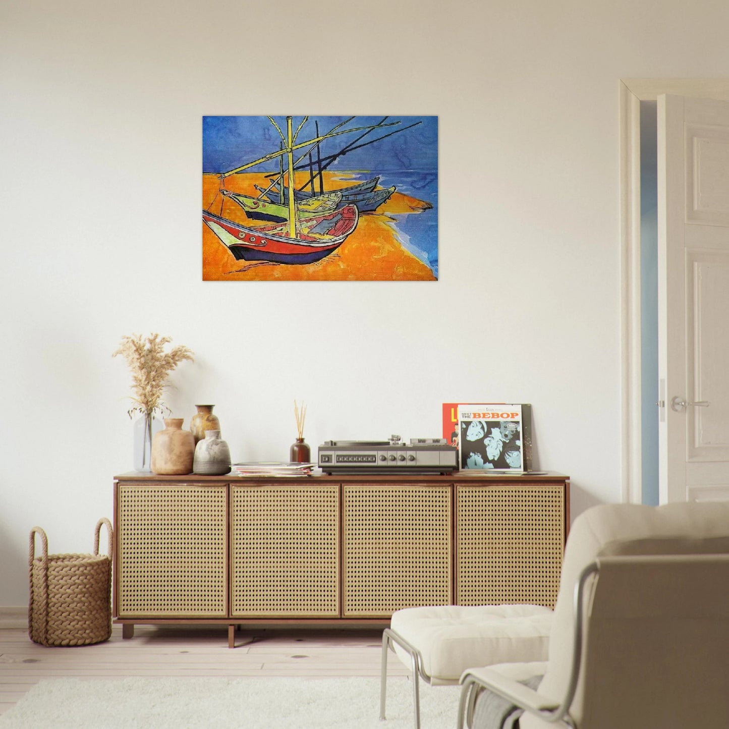 Fishing Boats on the Beach at Saintes-Maries-de-la-Mer - Vincent van Gogh Brushed Aluminum Print - 70x100 cm / 28x40 inches | Vincent van Gogh Aluminum Print | Vincent van Gogh Prints
