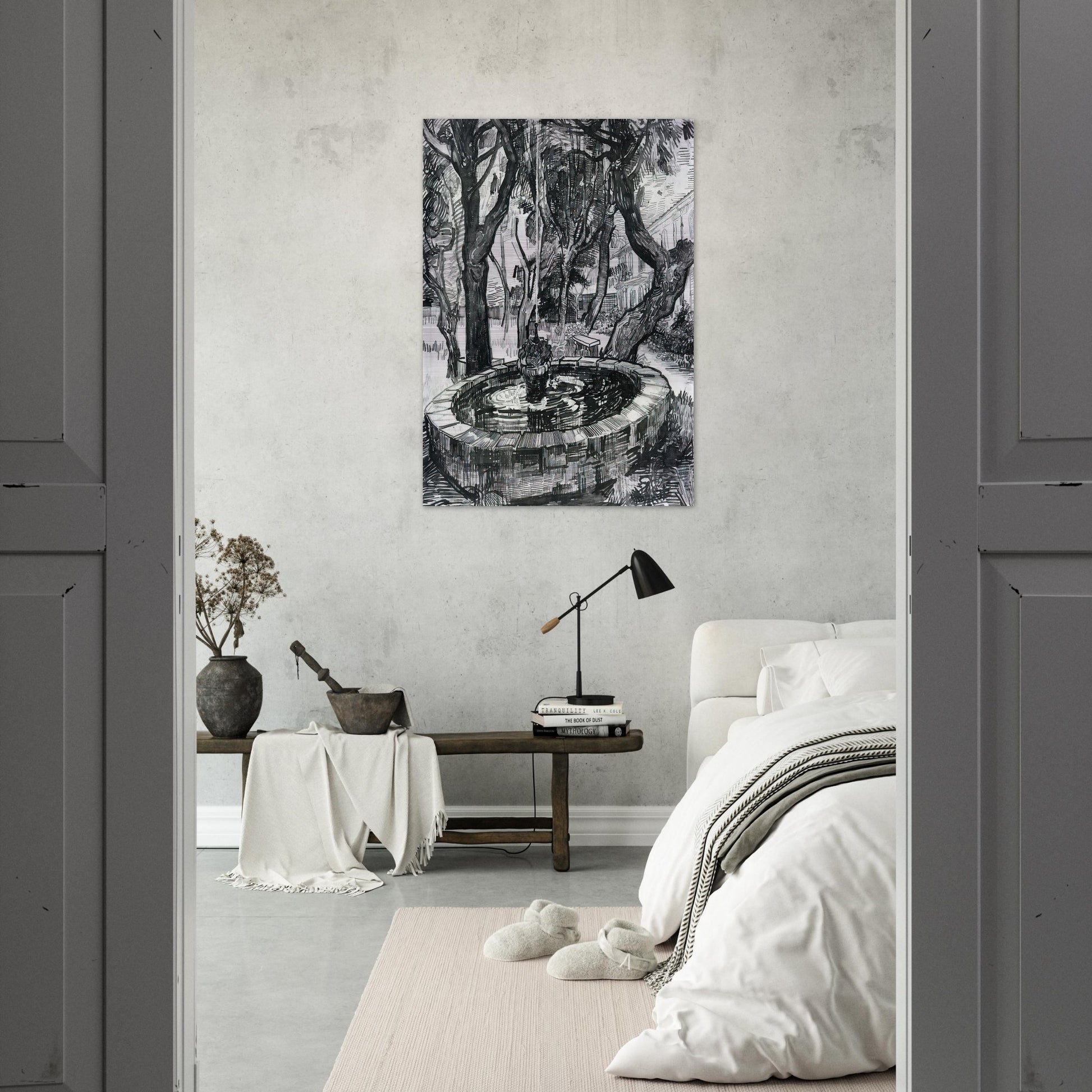 Fountain in the Garden of Saint-Paul Hospital - Vincent van Gogh Brushed Aluminum Print - 70x100 cm / 28x40 inches | Vincent van Gogh Aluminum Print | Vincent van Gogh Prints