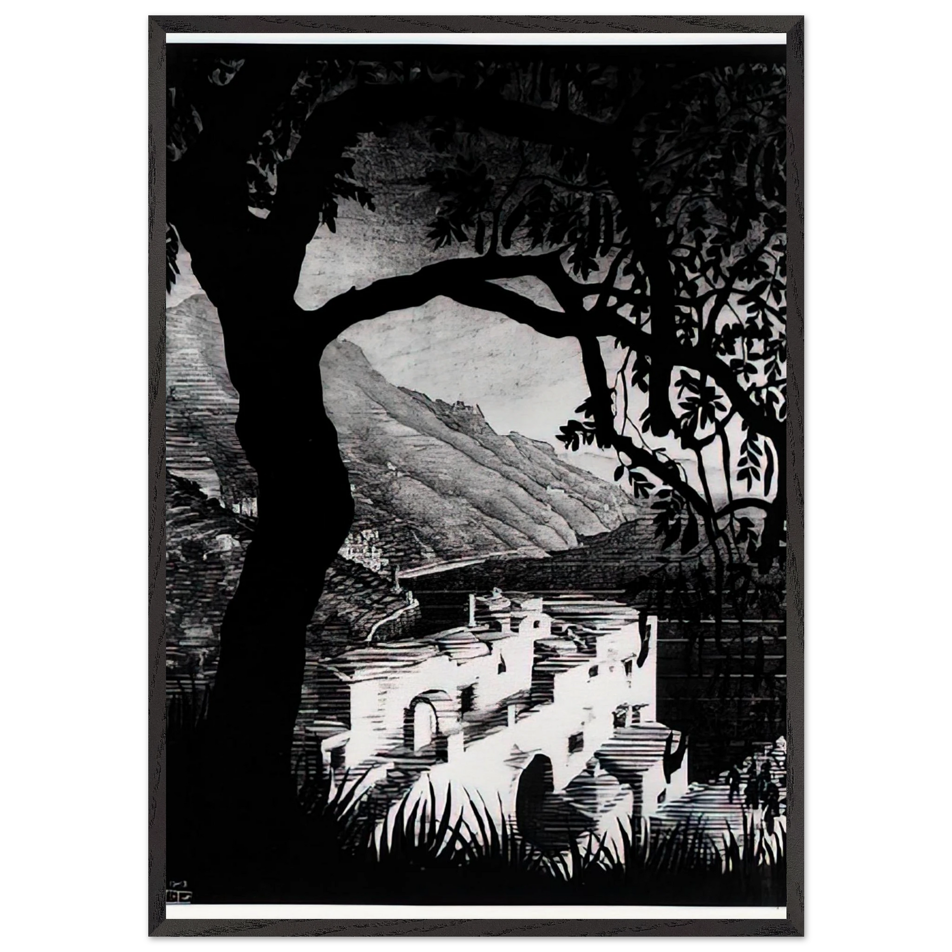 COAST OF AMALFI - MC Escher Framed Art Print – Black Wooden Frame - Default Title - -Framed Art Print