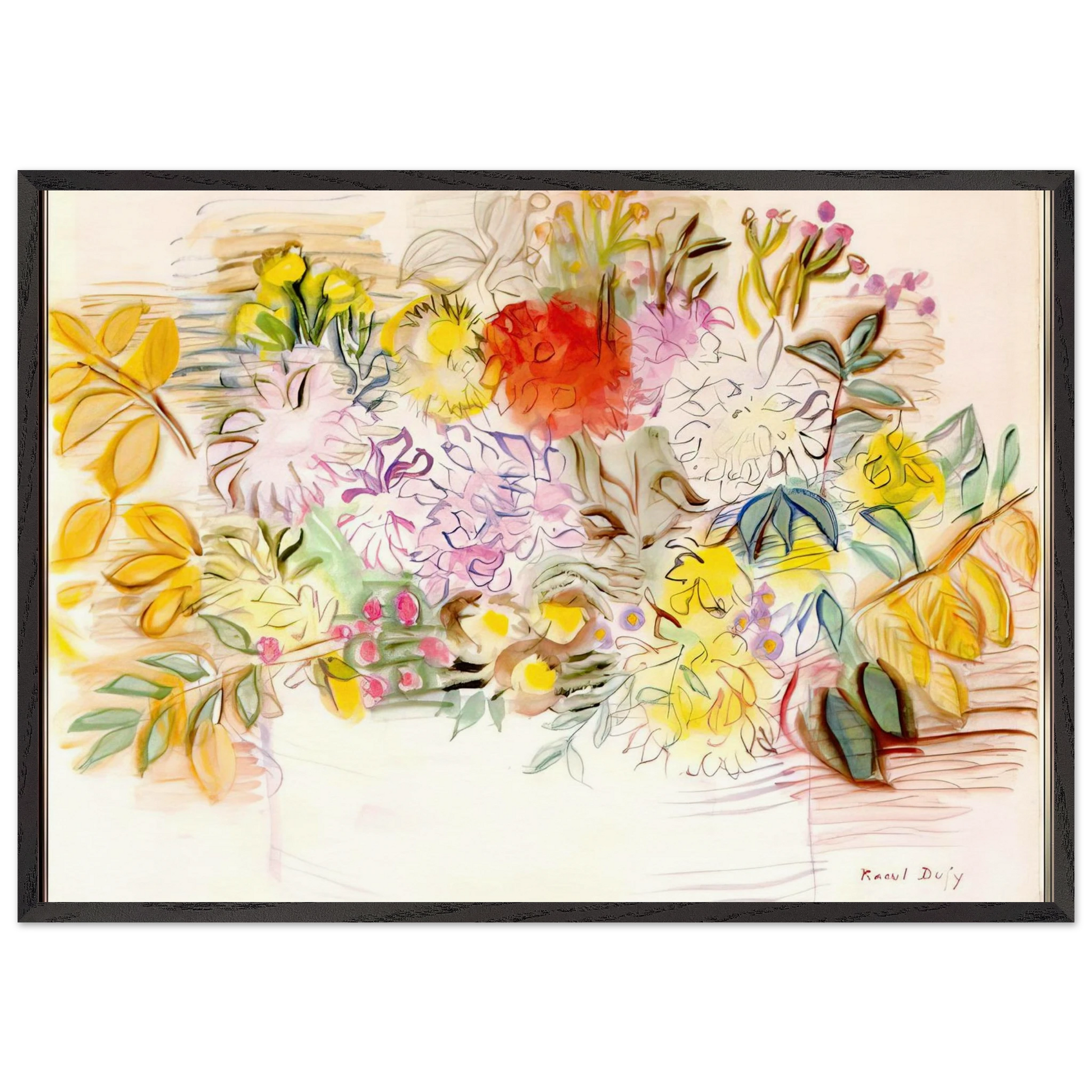 BOUQUET OF FLOWERS N1 - Raoul Dufy Framed Art Print – Black Wooden Frame - Default Title - -Framed Art Print