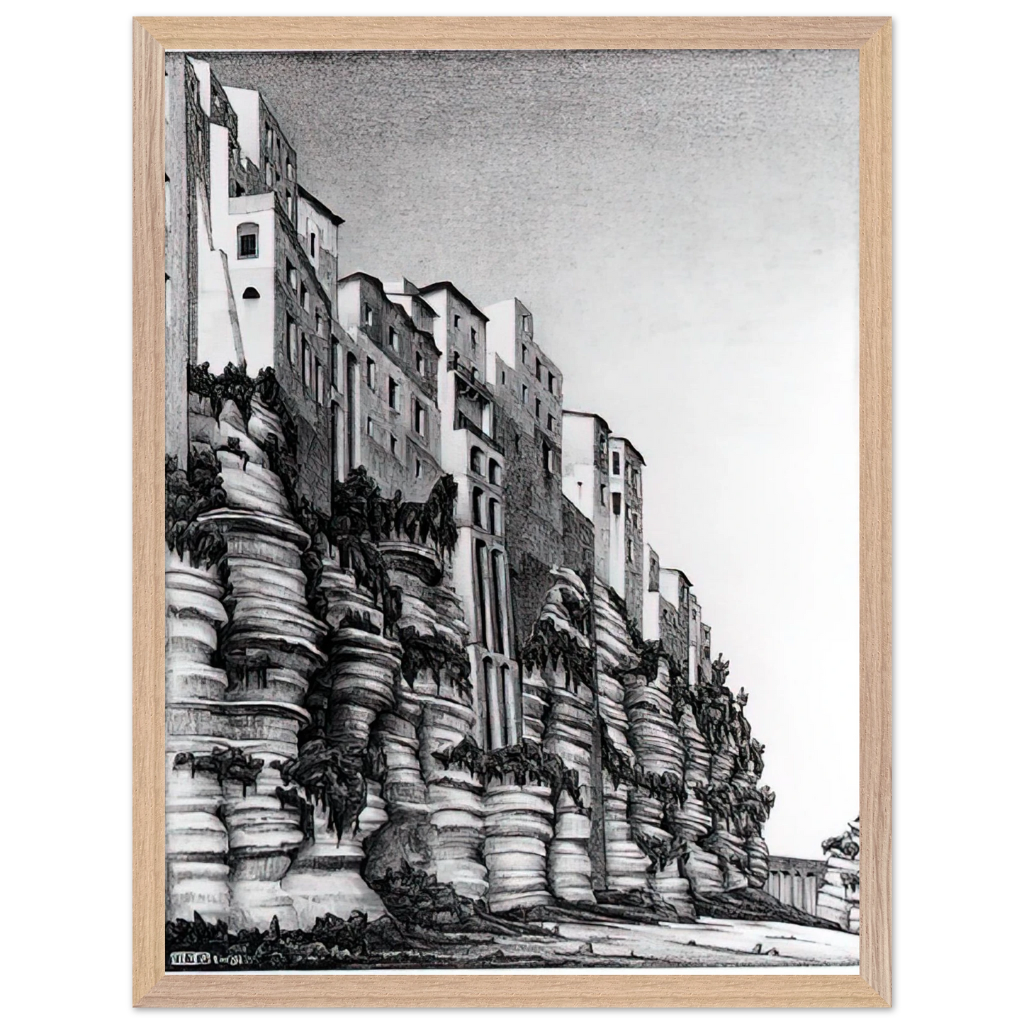 MC Escher - TROPEA CALABRIA Wall Art - 60x80 cm / 24x32 inches - Premium Wooden Framed Poster With Fine Art Paper - Black frame