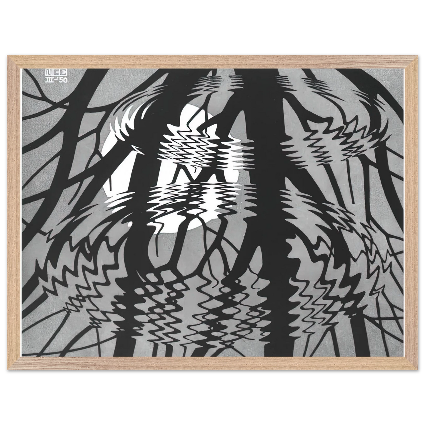 MC Escher - RIPPLED SURFACE Wall Art - 60x80 cm / 24x32 inches - Premium Wooden Framed Poster With Fine Art Paper - White frame