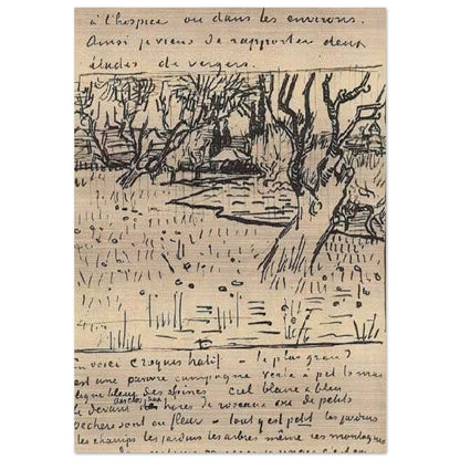Orchard in Bloom with View of Arles - Vincent van Gogh Brushed Aluminum Print - 70x100 cm / 28x40 inches | Vincent van Gogh Aluminum Print | Vincent van Gogh Prints