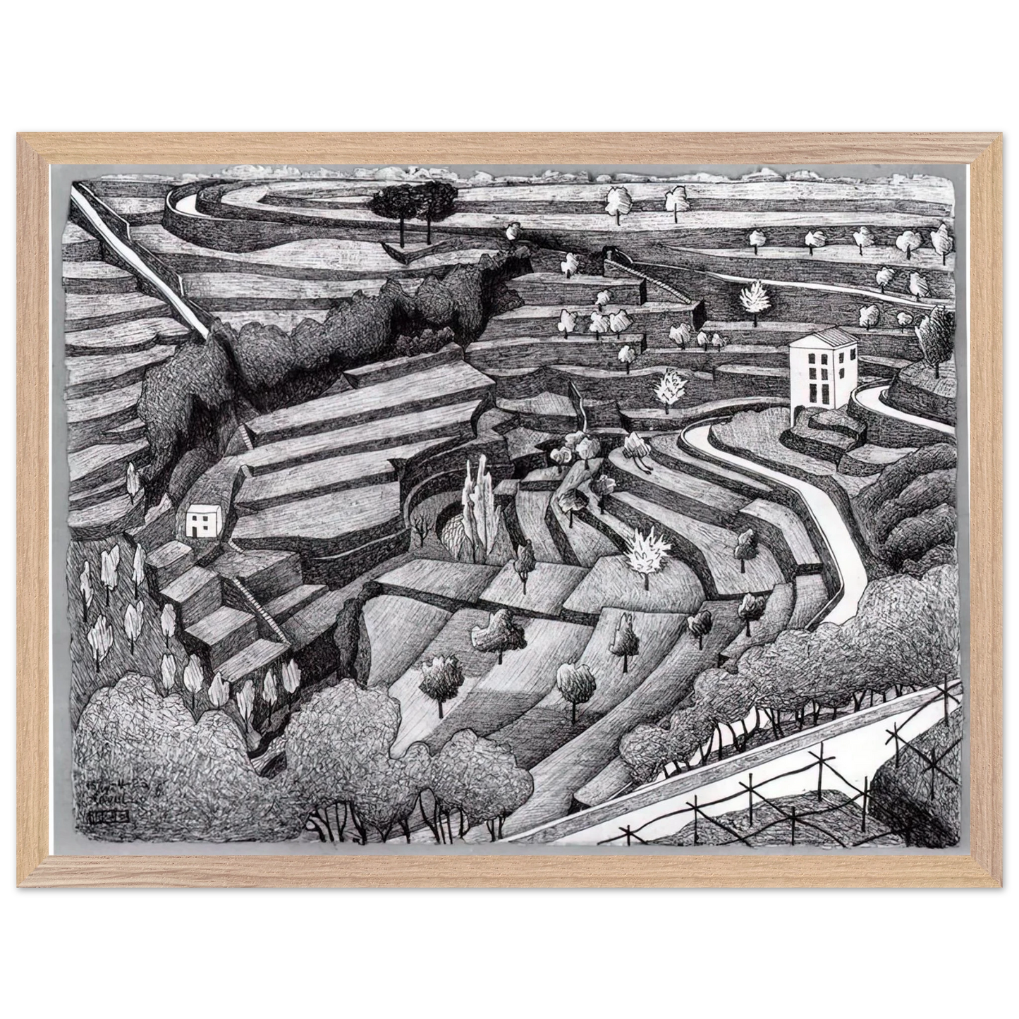 MC Escher - RAVELLO II Wall Art - 30x40 cm / 12x16 inches - Premium Wooden Framed Poster With Fine Art Paper - White frame