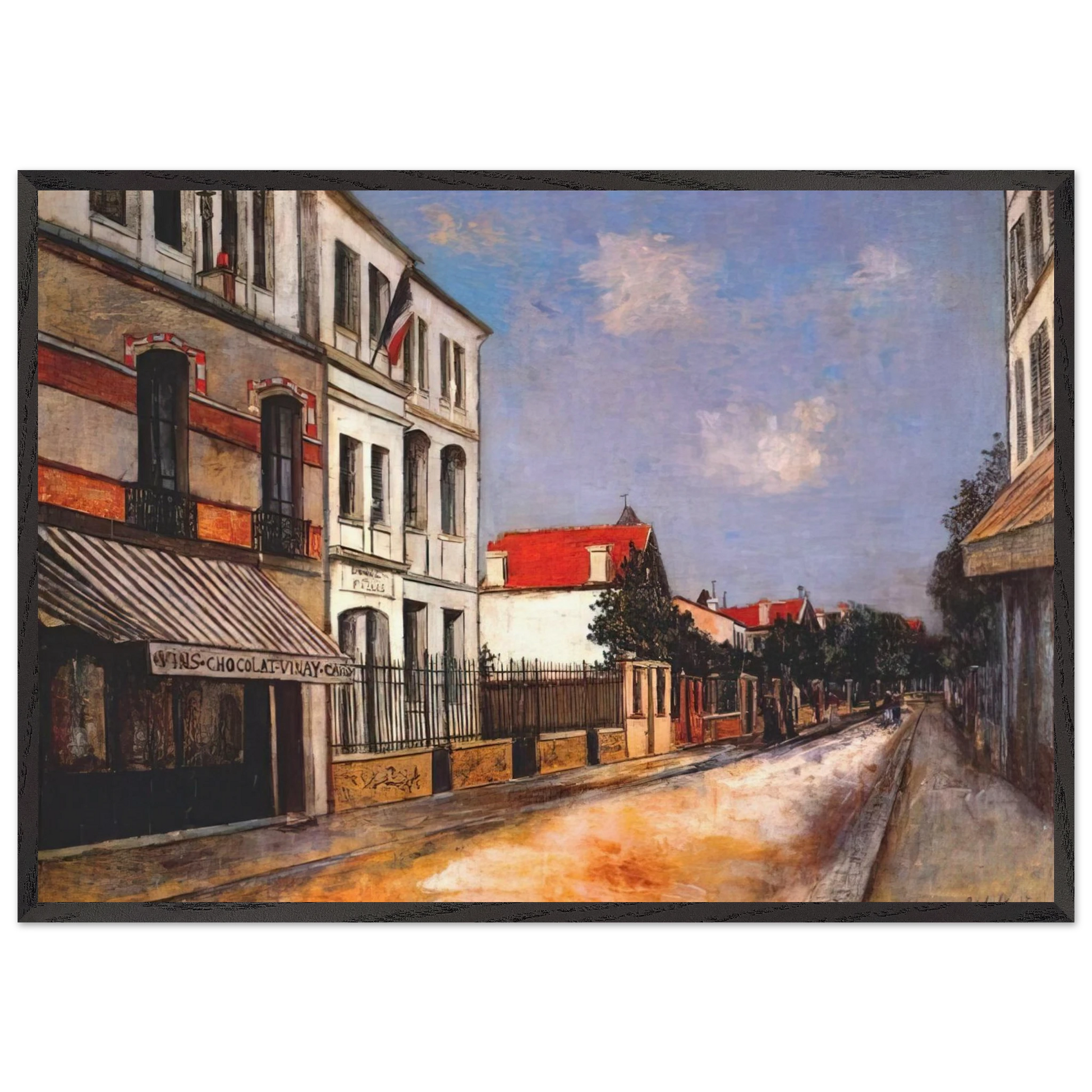 ASNIERES STREET - Maurice Utrillo 70x100 cm / 28x40 inches Framed Art Print – Black Wooden Frame
