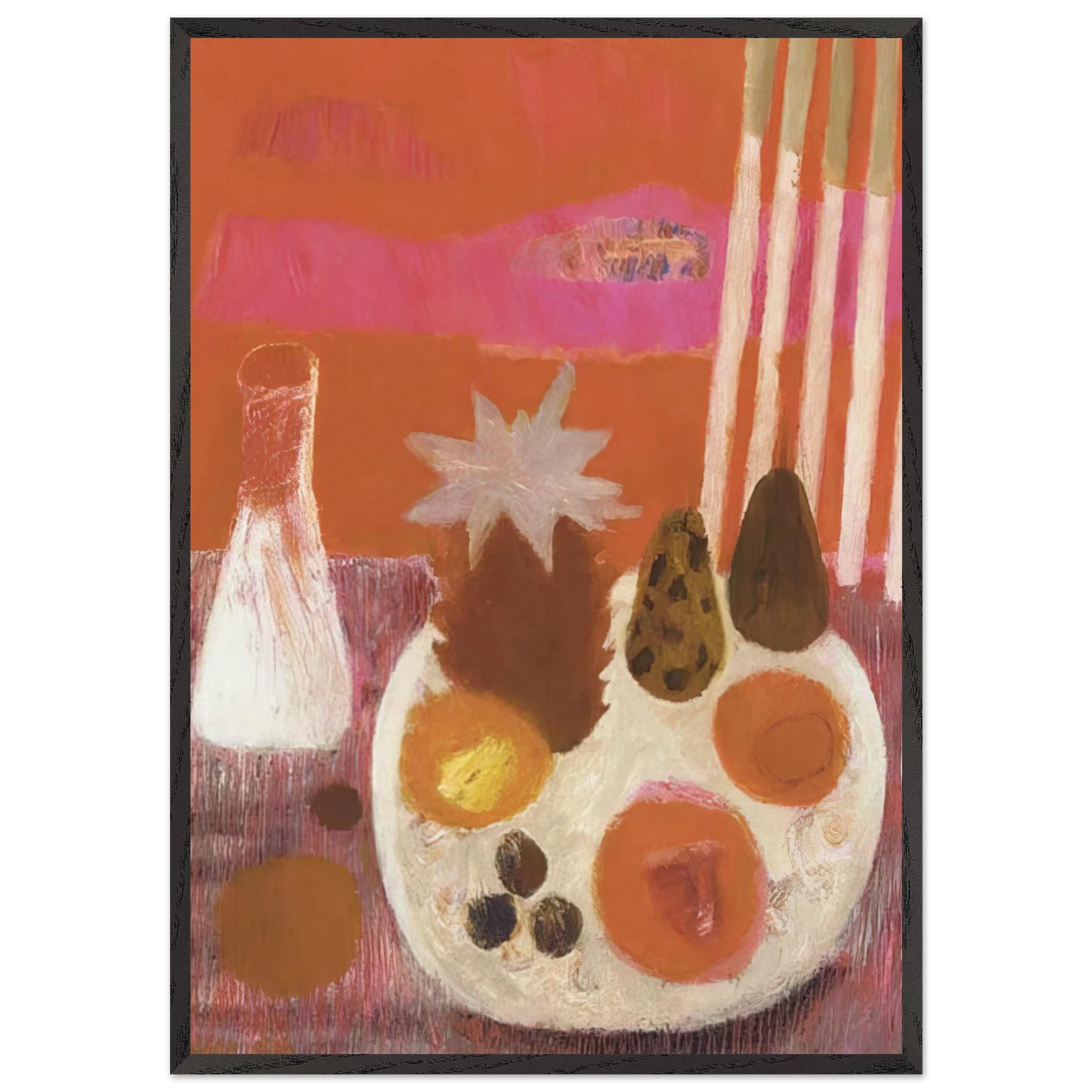 Still life Merindol - Naive Art Primitivism - Mary Fedden Framed Art Print – Black Wooden Frame - Default Title - -Framed Art Print
