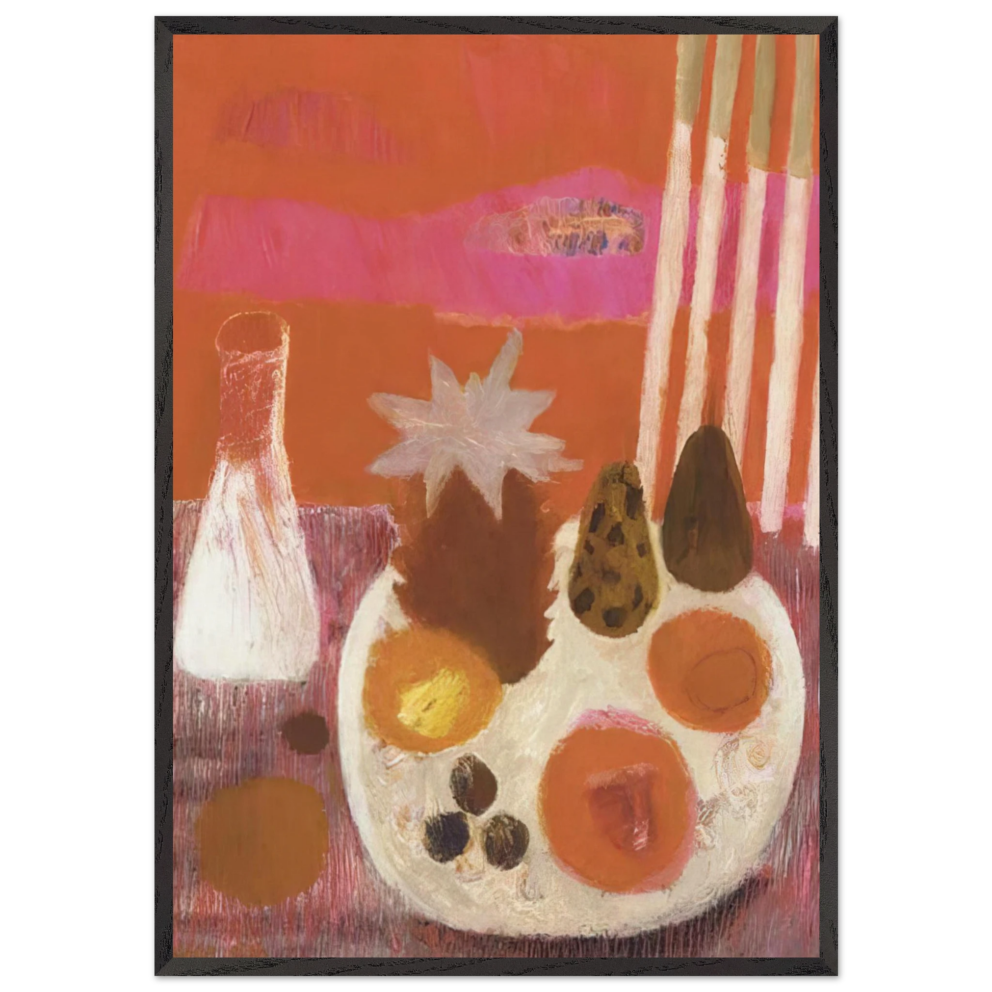 Still life Merindol - Naive Art Primitivism - Mary Fedden Framed Art Print – Black Wooden Frame - Default Title - -Framed Art Print