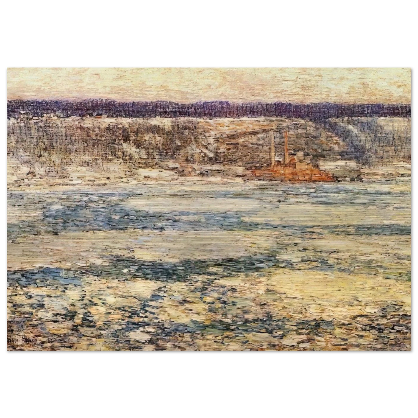 Ice on the Hudson - Childe Hassam Brushed Aluminum Print - 70x100 cm / 28x40 inches | Childe Hassam Aluminum Print | Childe Hassam Prints