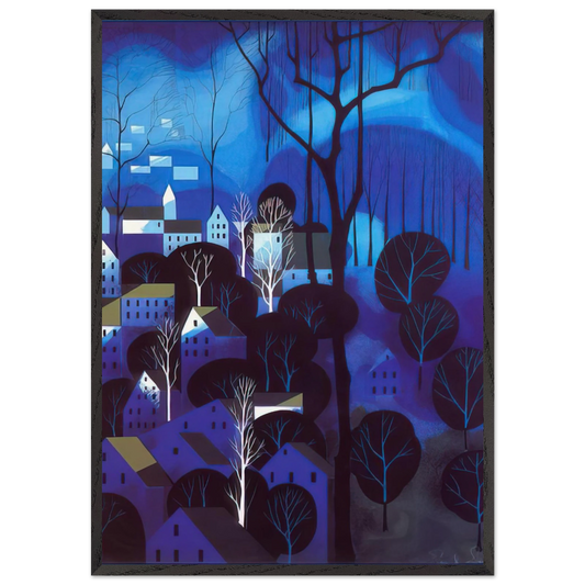 Midnight Blue N2 - Eyvind Earle 70x100 cm / 28x40 inches Framed Art Print – Black Wooden Frame