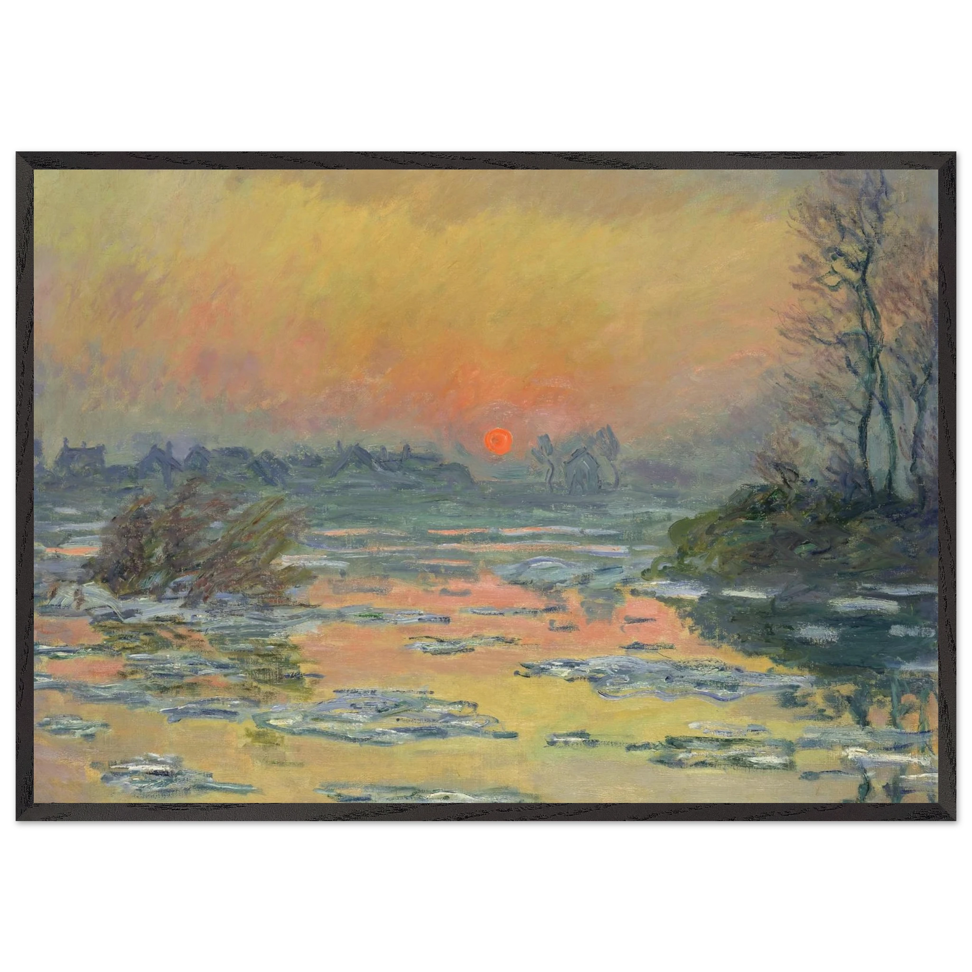 Sunset on the Seine in Winter - claude monet Framed Art Print – Black Wooden Frame - Default Title - -Framed Art Print