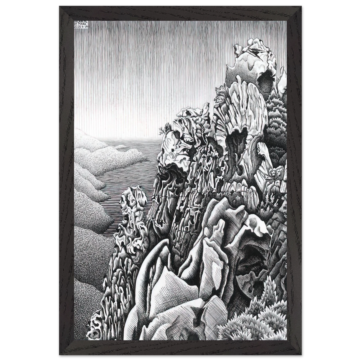 MC Escher - CALANQUES DE PIANA Wall Art - 60x80 cm / 24x32 inches - Premium Wooden Framed Poster With Fine Art Paper - Wood frame
