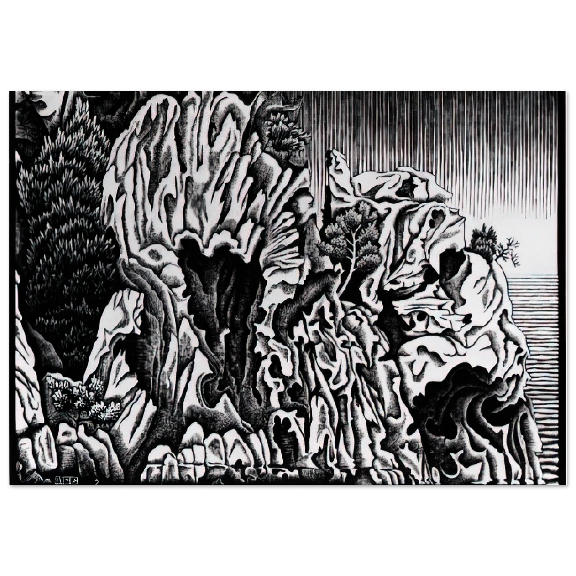 MC Escher - CALANCHE OF PIANA CORSICA FEBRUARY 1934 1934 Wall Art - 21x29.7 cm / 8x12" - Premium Wooden Framed Poster With Fine Art Paper - Black frame