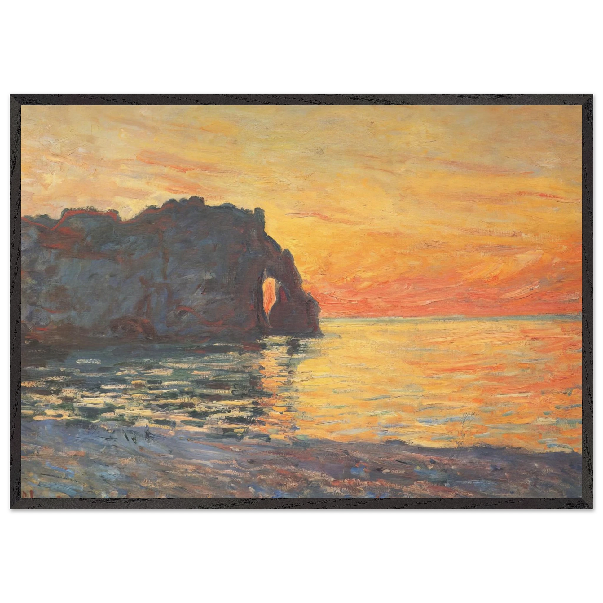 Etretat Cliff of dAval Sunset - claude monet Framed Art Print – Black Wooden Frame - Default Title - -Framed Art Print