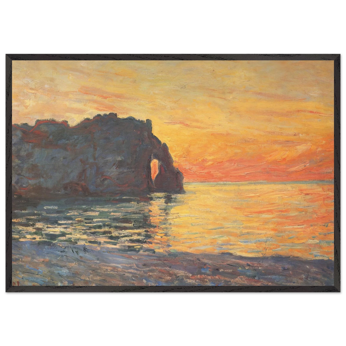 Etretat Cliff of dAval Sunset - claude monet 70x100 cm / 28x40 inches Framed Art Print – Black Wooden Frame