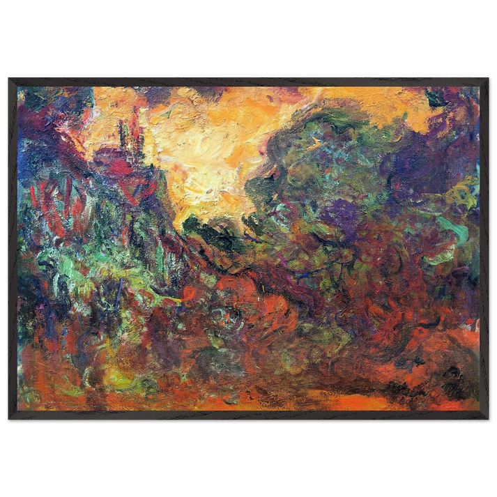 The Artists House View from the Rose Garden - claude monet 70x100 cm / 28x40 inches Framed Art Print – Black Wooden Frame