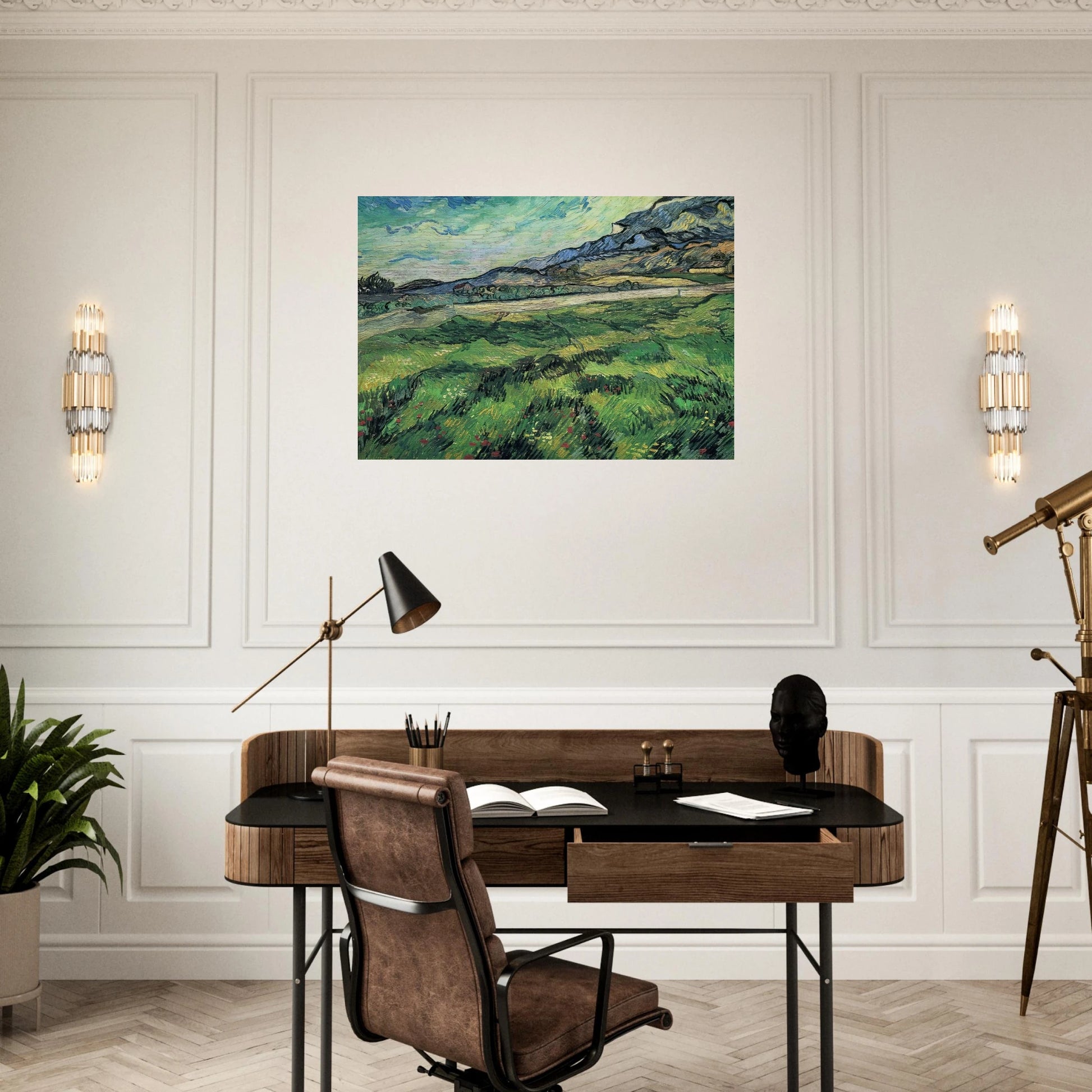 The Green Wheatfield behind the Asylum - Vincent van Gogh Brushed Aluminum Print - 70x100 cm / 28x40 inches | Vincent van Gogh Aluminum Print | Vincent van Gogh Prints