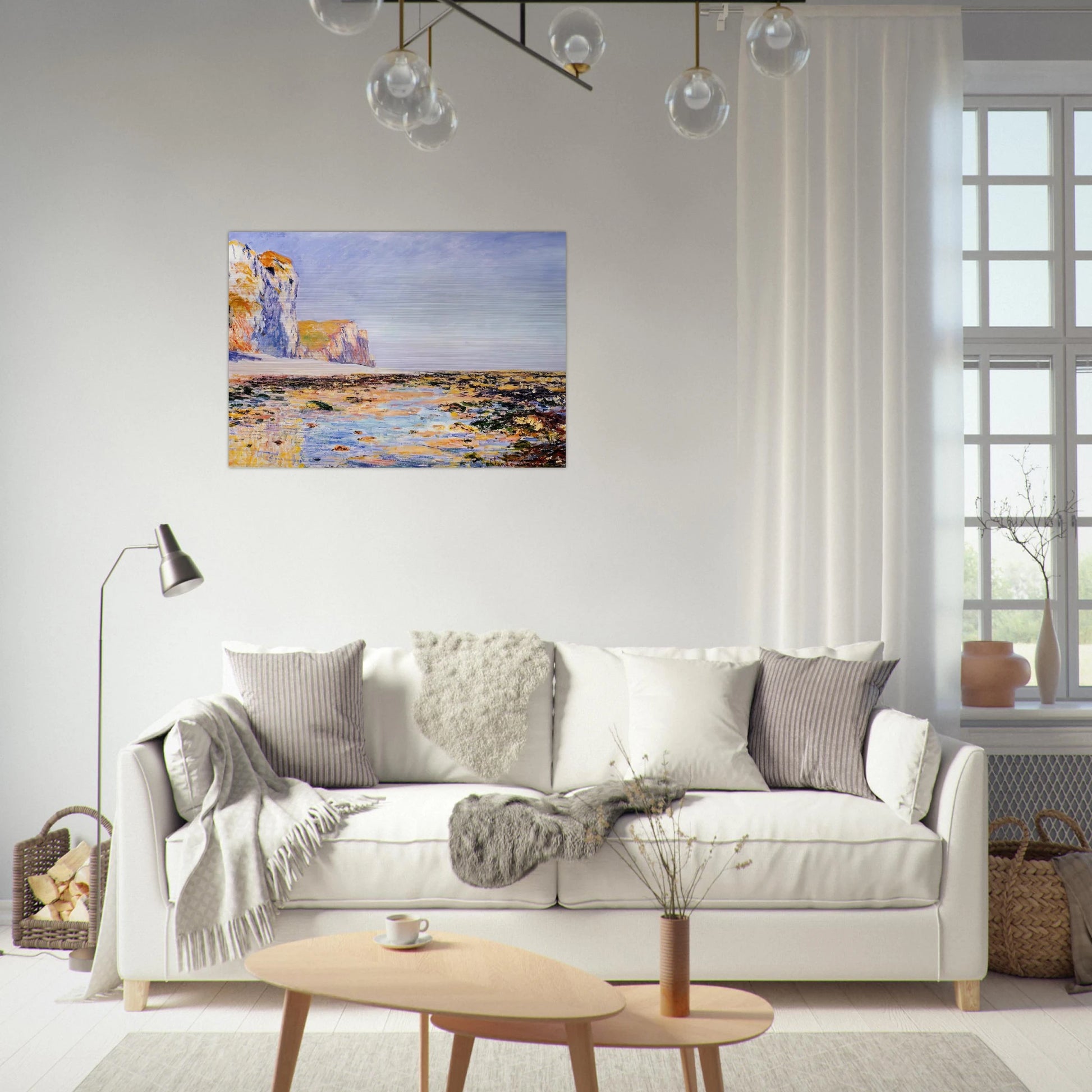 Beach and Cliffs at Pourville, Morning Effect - claude monet Brushed Aluminum Print - 70x100 cm / 28x40 inches | claude monet Aluminum Print | claude monet Prints
