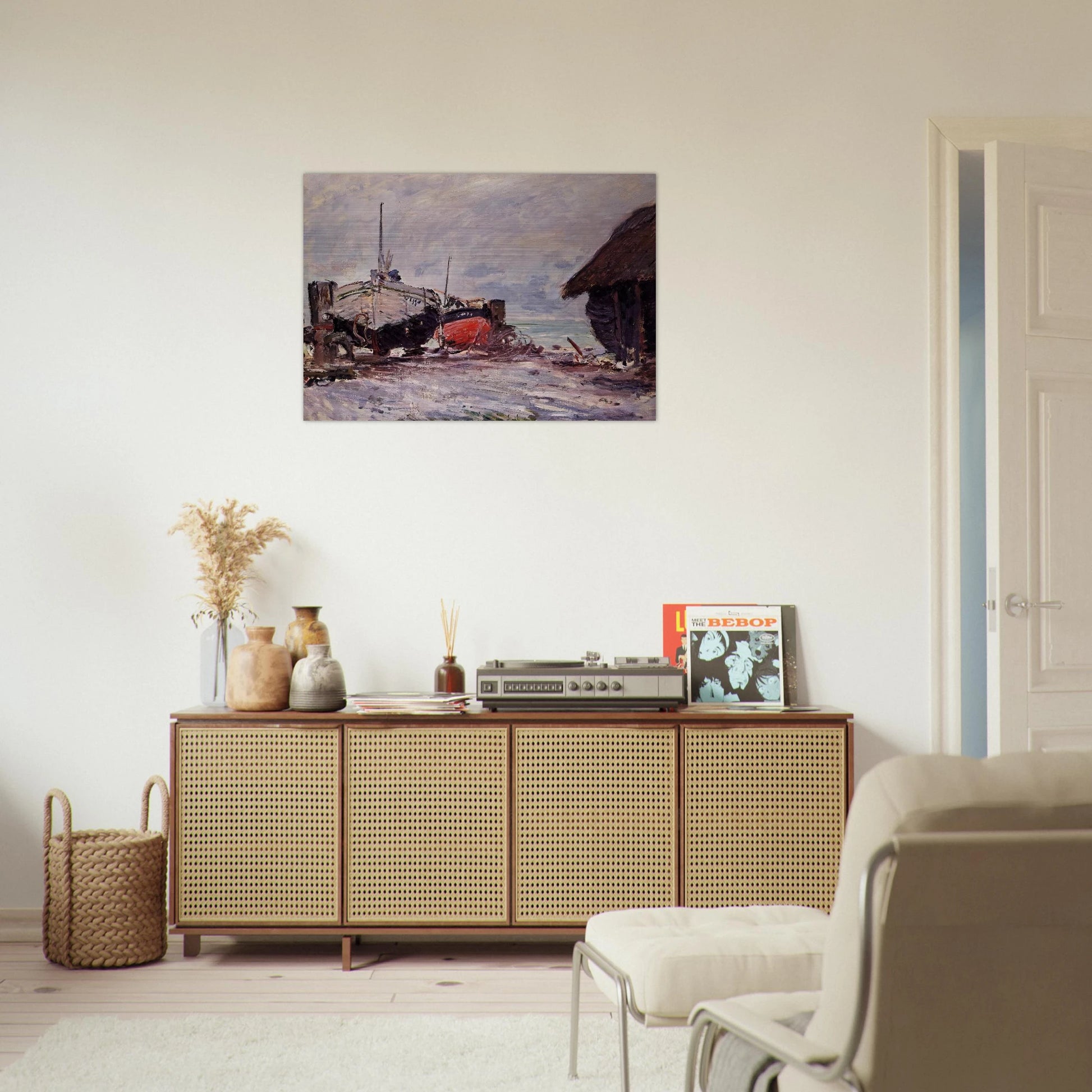 Fishing Boats at Etretat - claude monet Brushed Aluminum Print - 70x100 cm / 28x40 inches | claude monet Aluminum Print | claude monet Prints