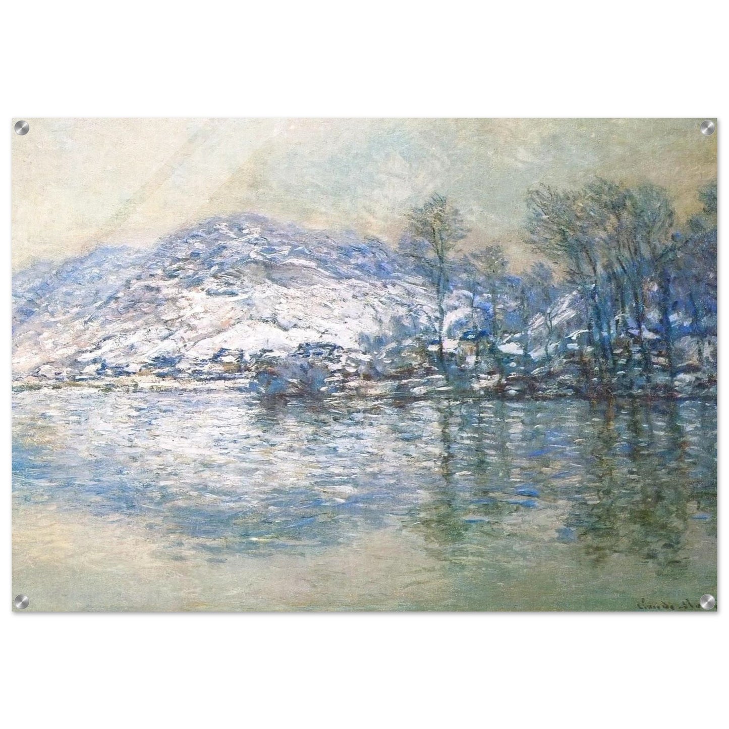 The Seine at Port Villez, Snow Effect - claude monet Acrylic Print - 70x100 cm / 28x40″ inches