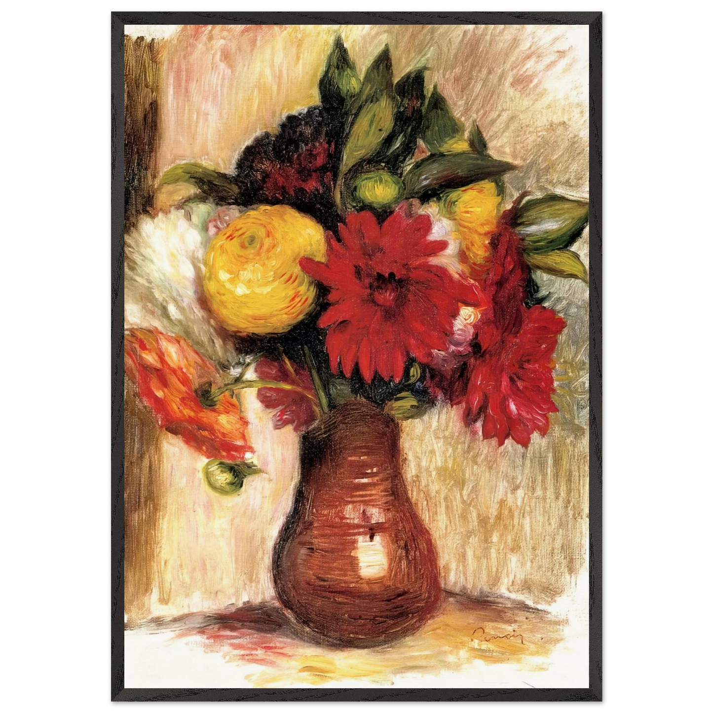 Bouquet of Flowers in an Earthenware Pitcher - Pierre-Auguste Renoir Framed Art Print – Black Wooden Frame - Default Title - -Framed Art Print