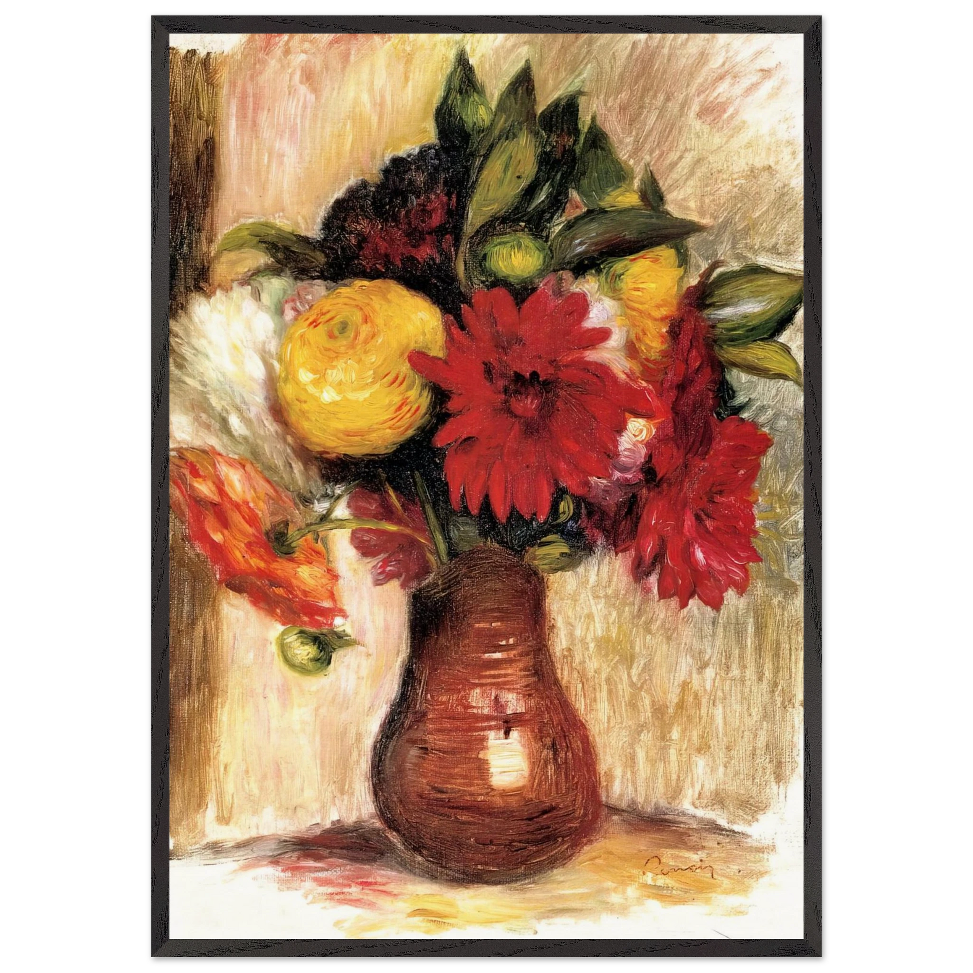 Bouquet of Flowers in an Earthenware Pitcher - Pierre-Auguste Renoir Framed Art Print – Black Wooden Frame - Default Title - -Framed Art Print