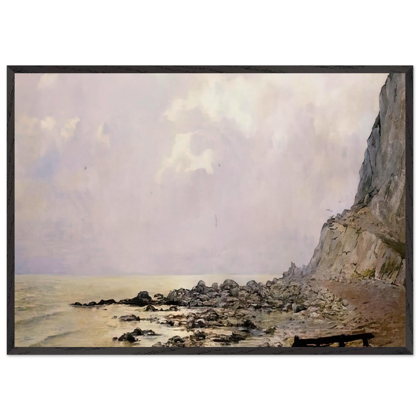 THE CLIFFS OF DOUVRES 1881 - Theo van Rysselberghe Framed Art Print – Black Wooden Frame - Default Title - -Framed Art Print