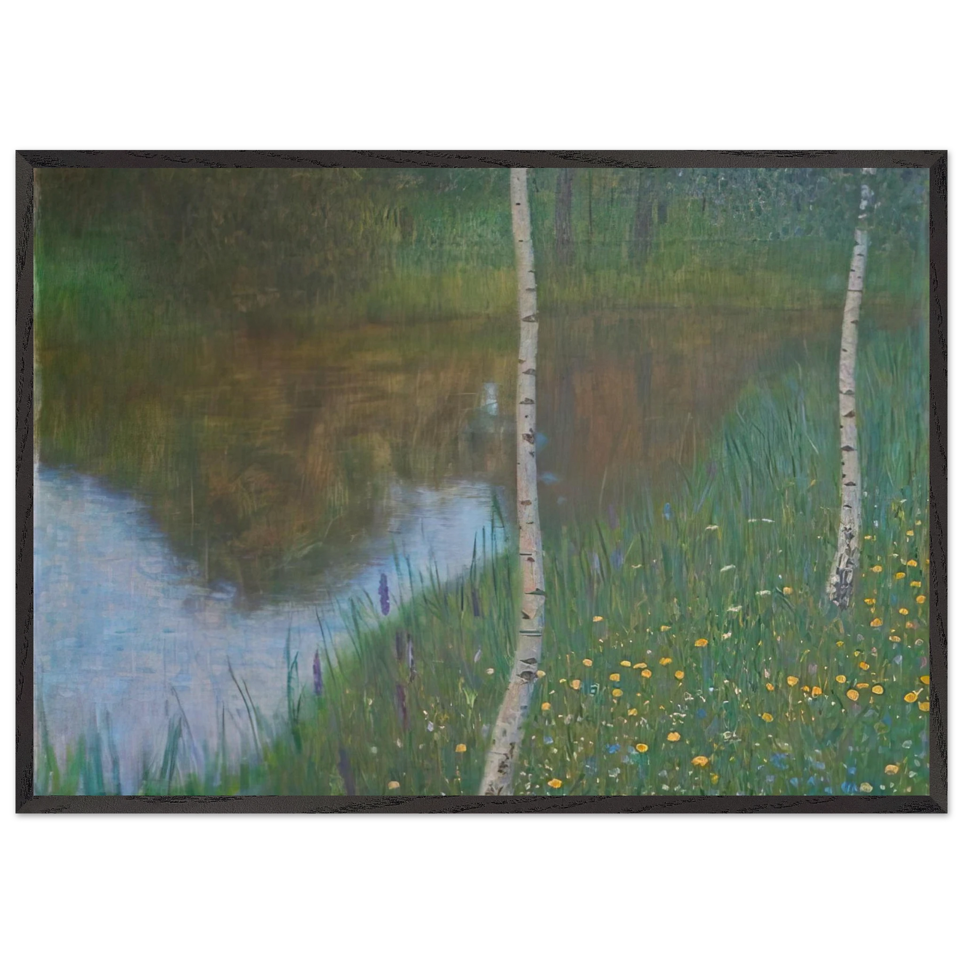 LAKESIDE WITH BIRCH TREES 1901 - Gustav Klimt Framed Art Print – Black Wooden Frame - Default Title - -Framed Art Print