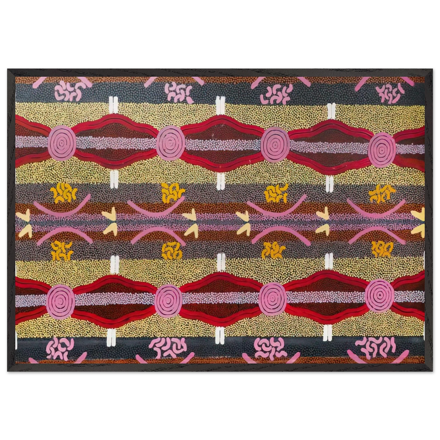 Rock Wallaby  Lightning Dreaming Mount Wedge - 1995 - Clifford Possum Tjapaltjarri Framed Art Print – Black Wooden Frame - Default Title - -Framed Art Print